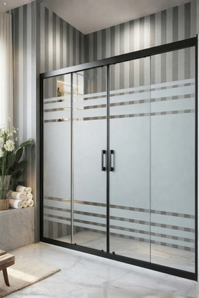 Durul Duşakabin Ön Cephe Siyah Profil 5mm Desenli Cam Yükseklik 190cm