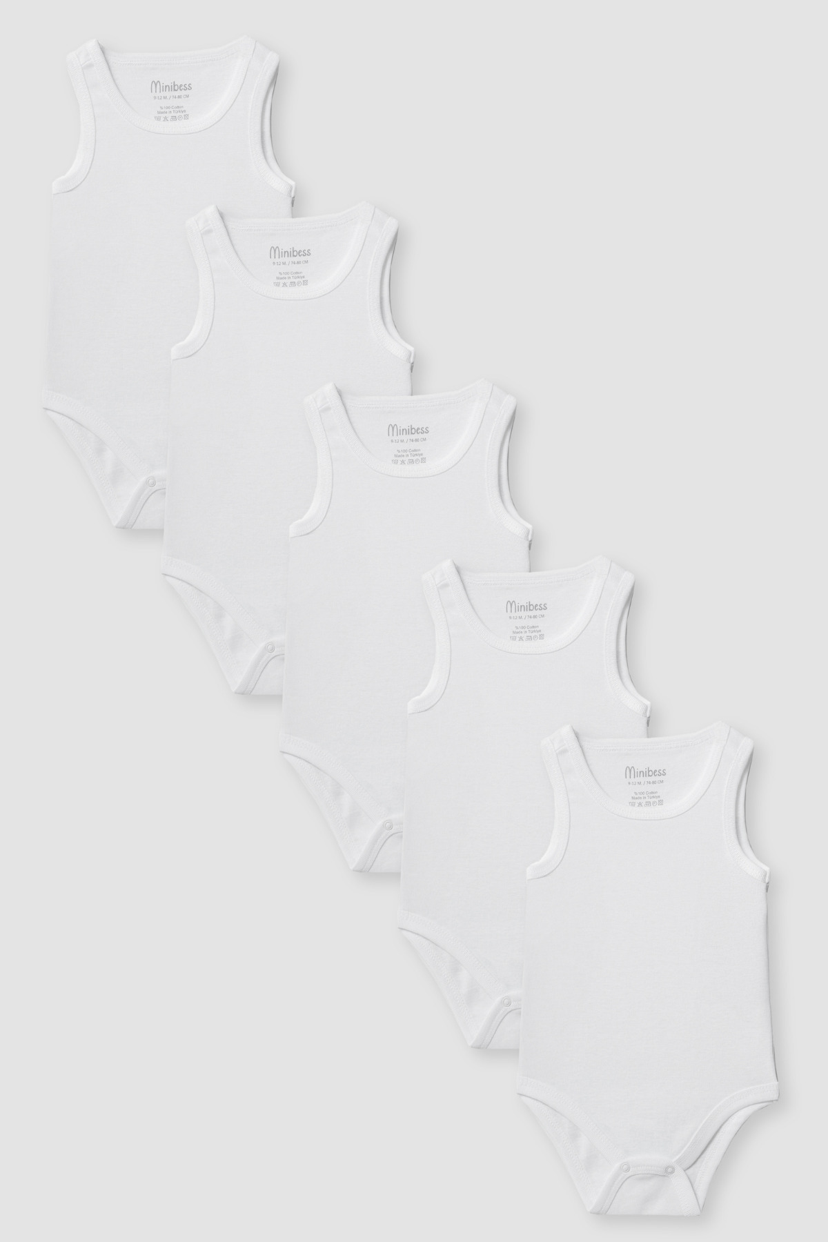 Minibess %100 Pamuk 5 li Beyaz Atlet Çıtçıtlı Bebek Body fotoğrafı 7 (önizleme)