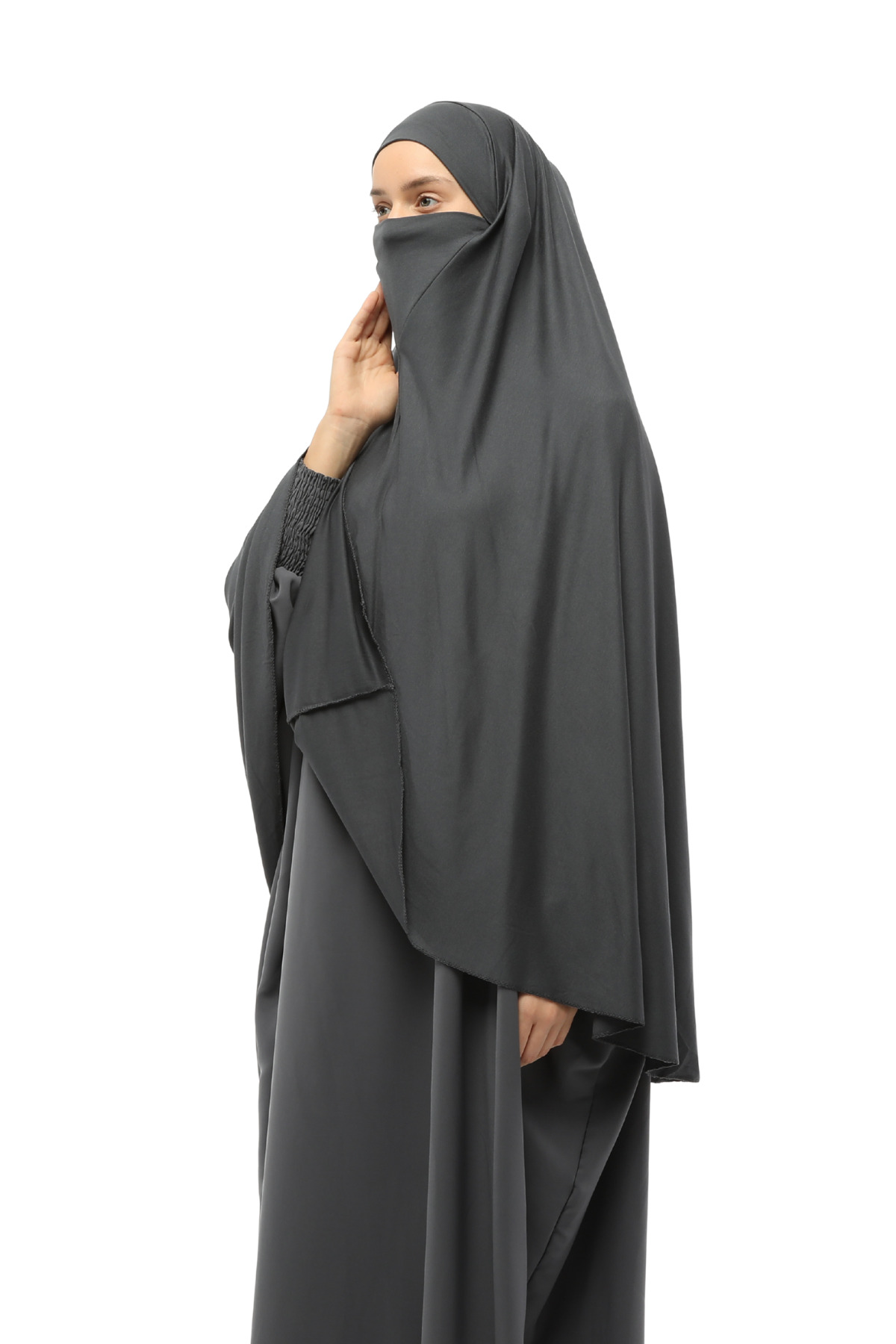 Ready Turban Veiled Practical Scarf Modest Hijab - Prayer Cover Souffle (5XL) - Smoked