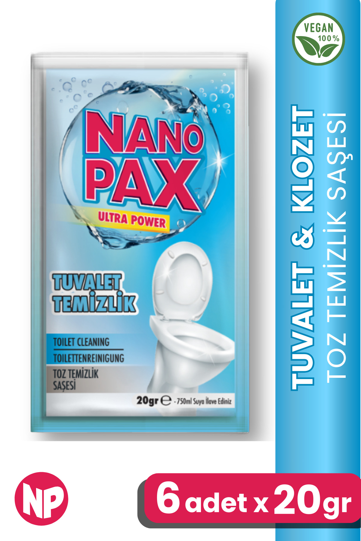 NANO出品 NanoPax 6'lı Ultra Konsantre Tuvalet & Klozet Temizleyici Toz Saşe