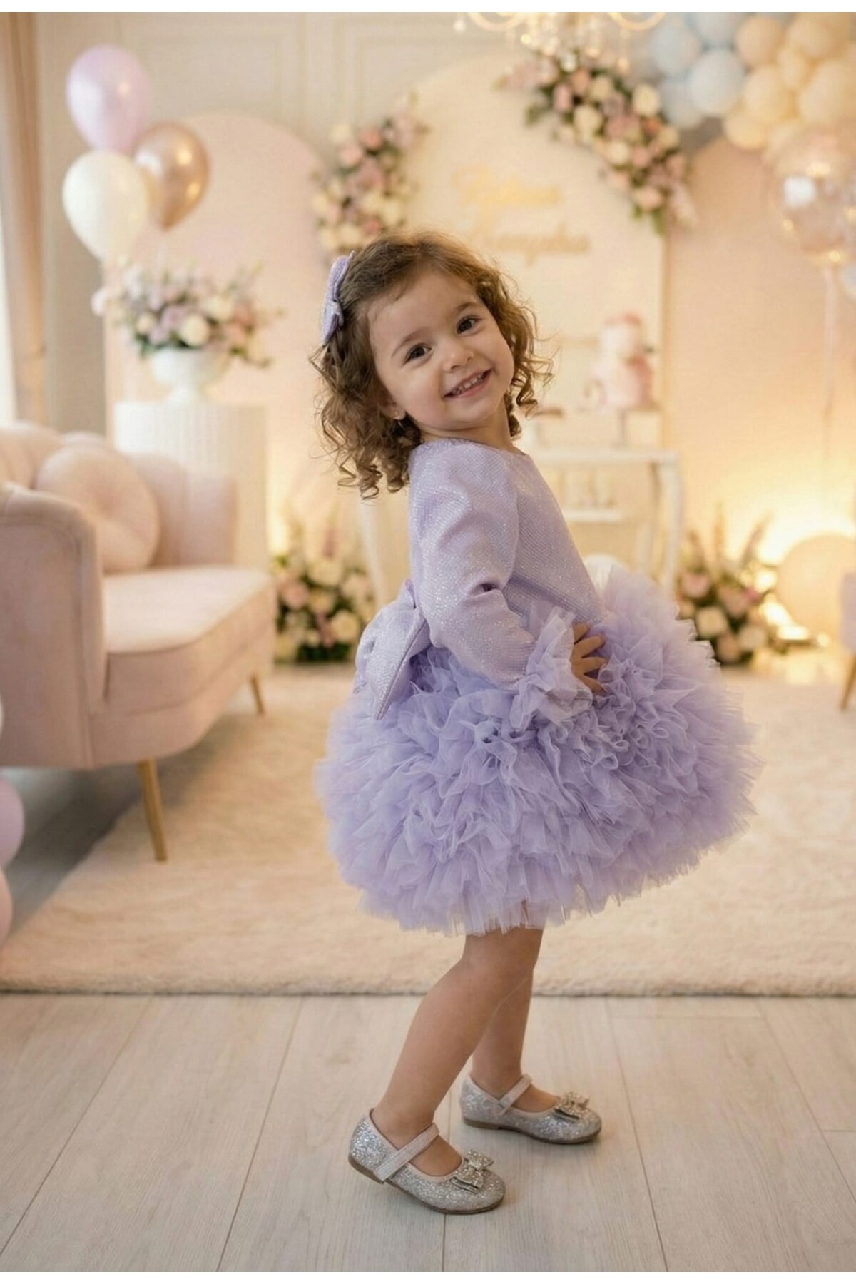 penu baby kids Lila Tütülü Uzun Kol Kız Bebek Elbise - Princess fotoğrafı 2 (önizleme)