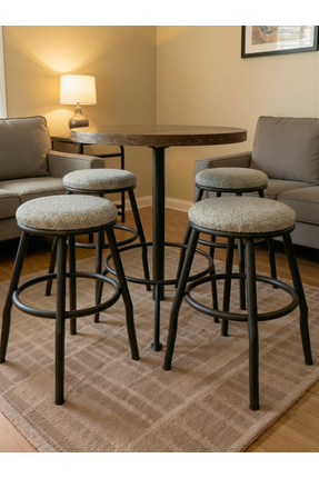 ELSETA Puffy Kumaş Metal Tabure - 1 Adet - 45cm