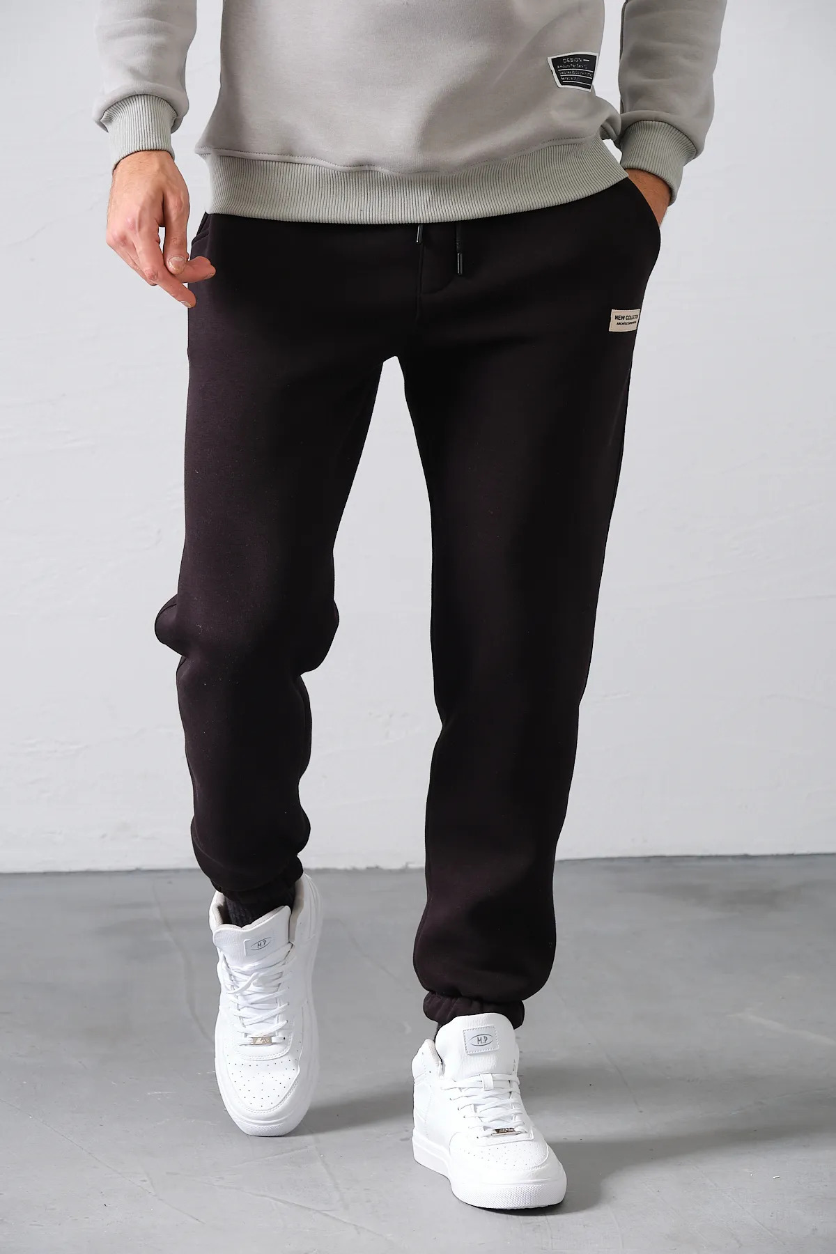 aziso  Siyah Erkek Eşofman Altı 3 Iplik Şardonlu Kumaş - Görsel 5