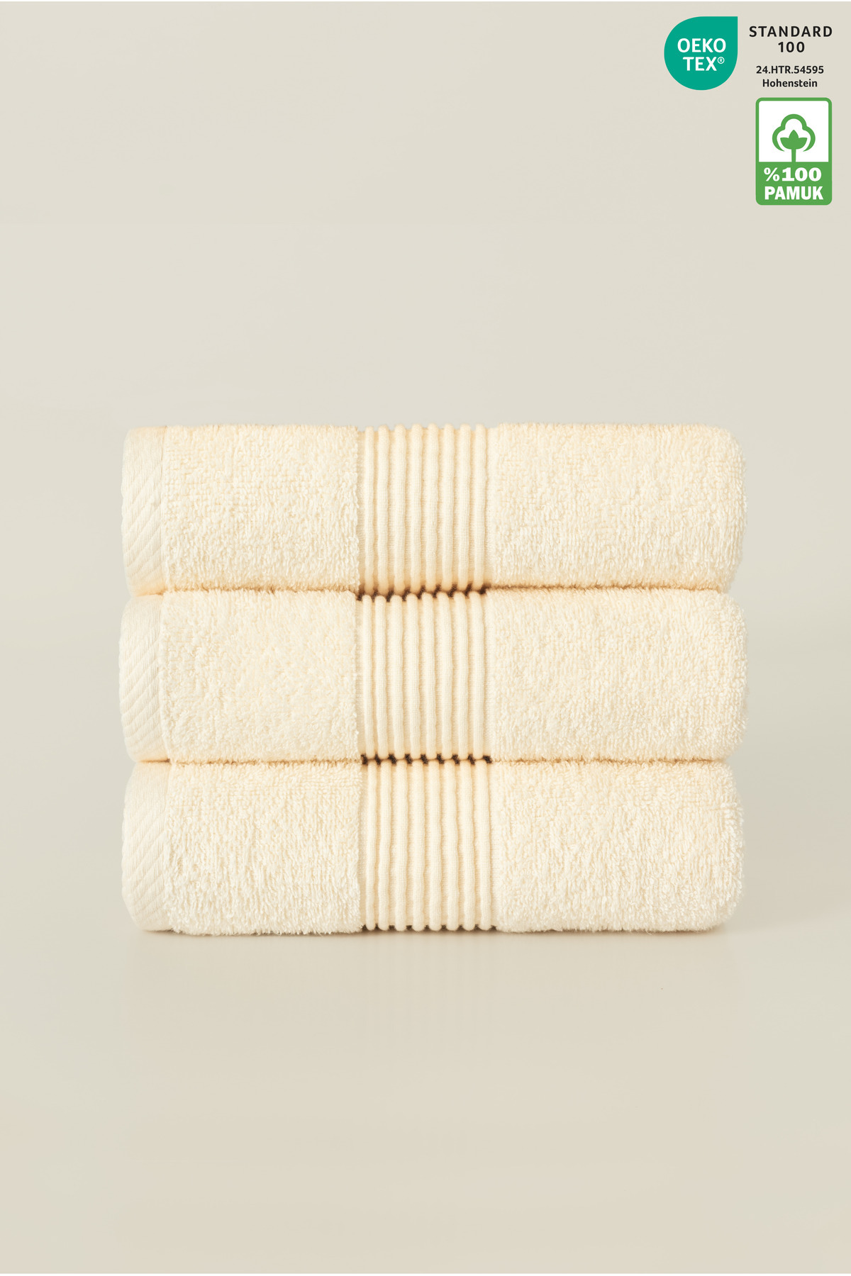 3-Piece Hand Face Towel Set 100% Cotton Certified Head Towel | Kitchen | Dowry 50x90cm Cream