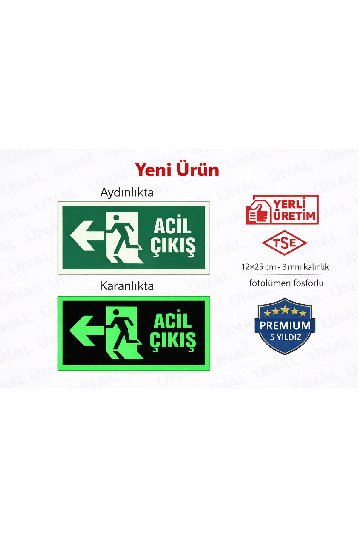 Photolumen Phosphor Emergency Exit Left Direction Plate 12x25 Cm