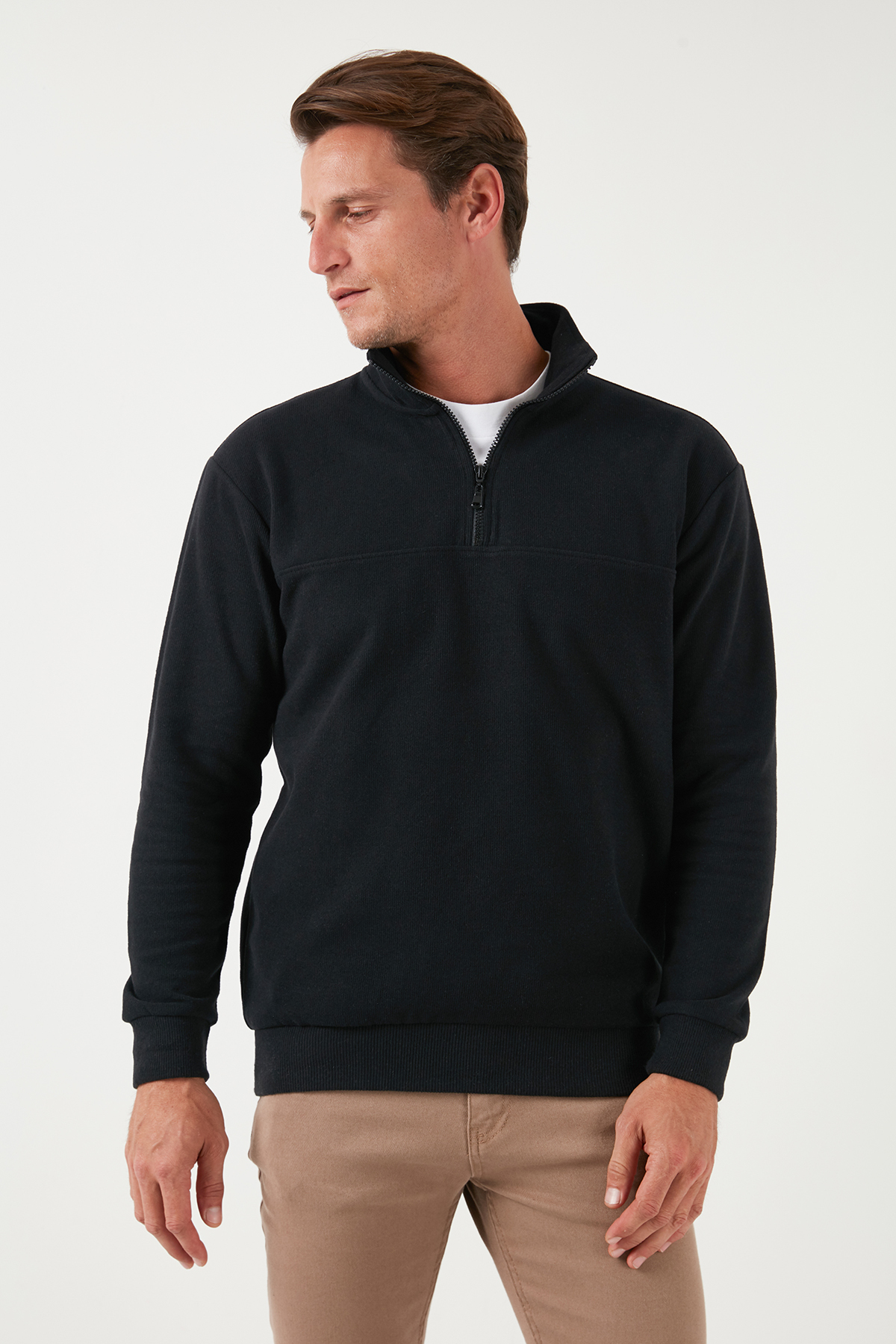 Buratti  Pamuklu Regular Fit Yarım Fermuarlı Dik Yaka Kazak Erkek KAZAK 456112 - Görsel 4