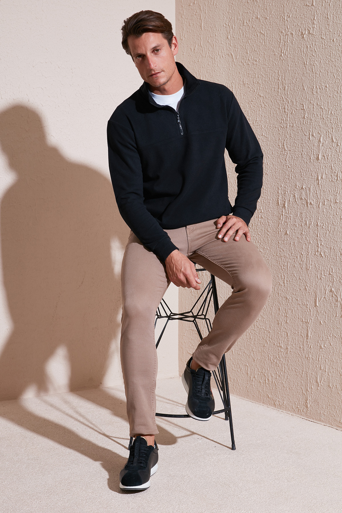 Buratti  Pamuklu Regular Fit Yarım Fermuarlı Dik Yaka Kazak Erkek KAZAK 456112 - Görsel 3