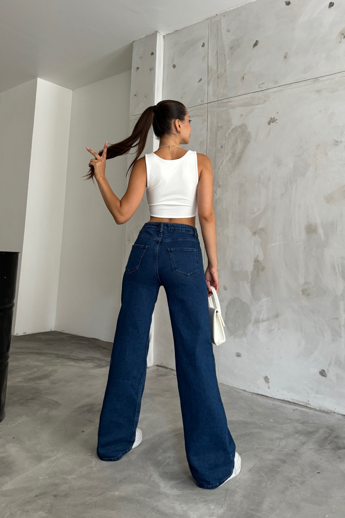 BİKELİFE  Lacivert Yüksek Bel Palazzo Jean - Görsel 6