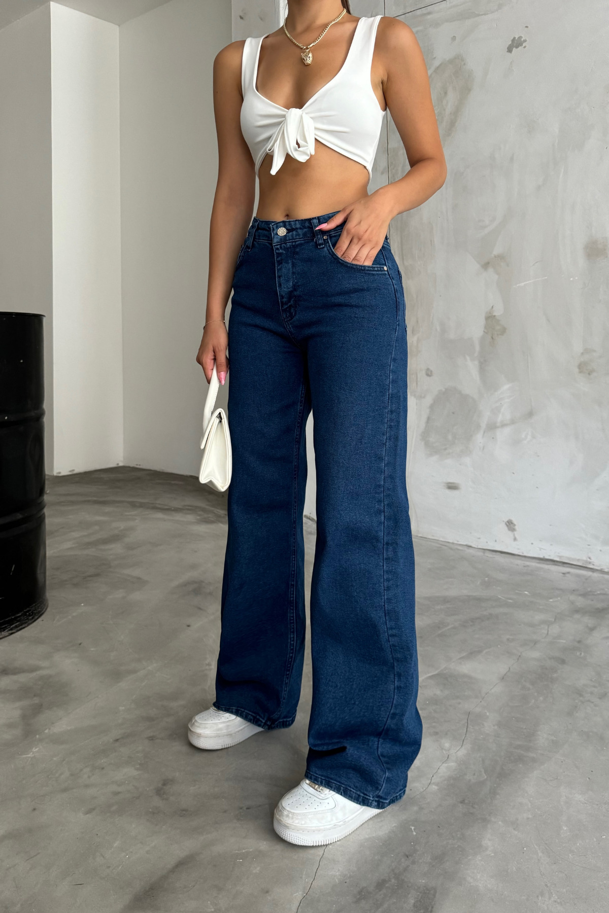 BİKELİFE  Lacivert Yüksek Bel Palazzo Jean - Görsel 4