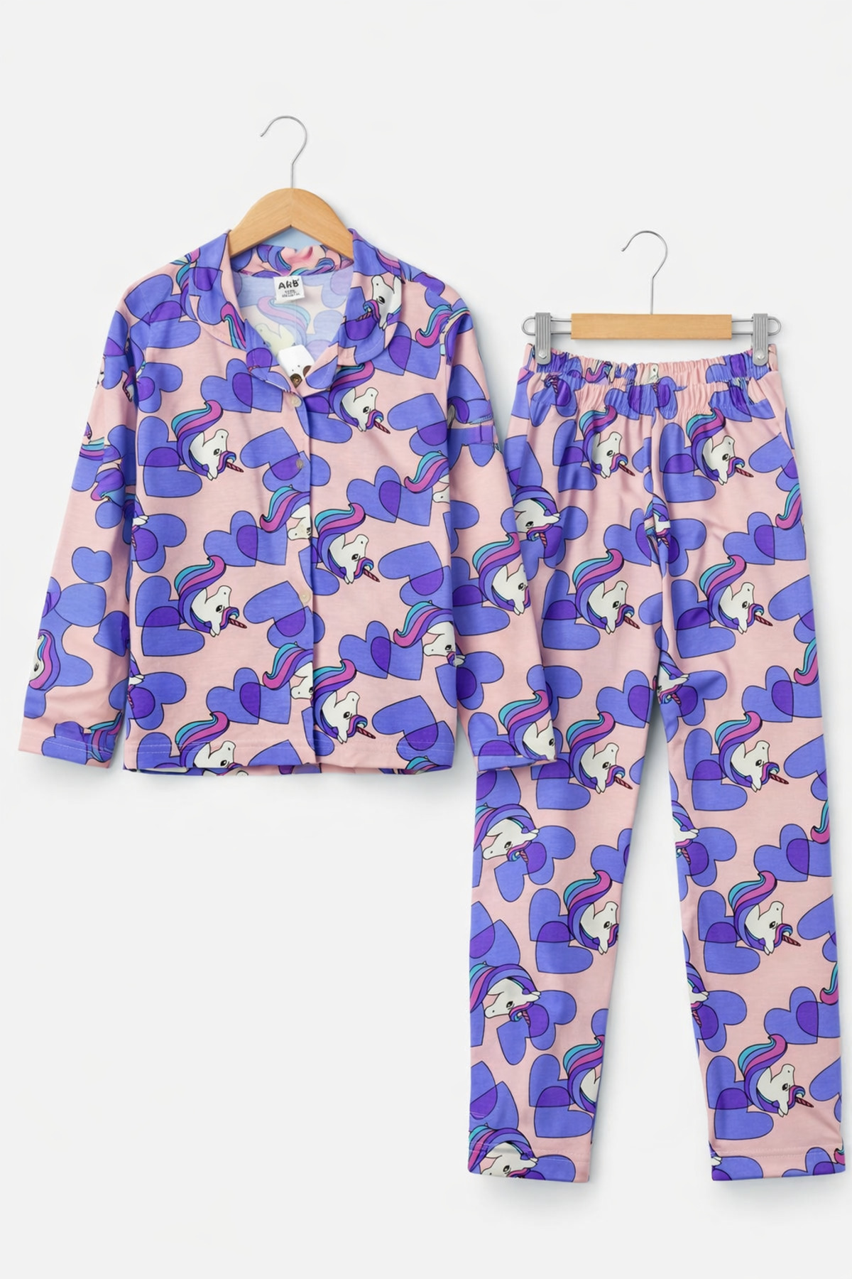 Beka Kids Desenli Uzun Kollu Önden Düğmeli Gömlek Yaka Kız Çocuk Pijama Takımı %100 Pamuklu Ve Göz BandI fotoğrafı 4 (önizleme)