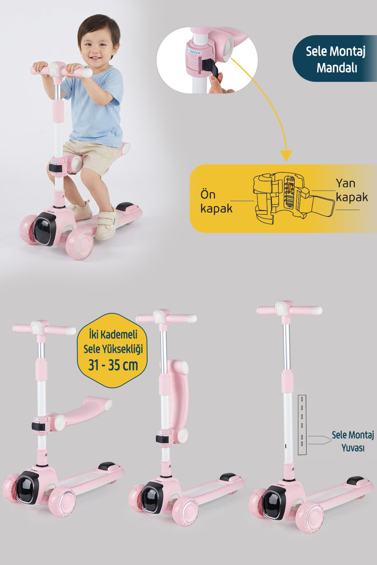 Prego Flow Müzikli Işıklı Oturaklı Çocuk Scooter Katlanabilir - Yükseklik Ayarlı fotoğrafı 4 (önizleme)