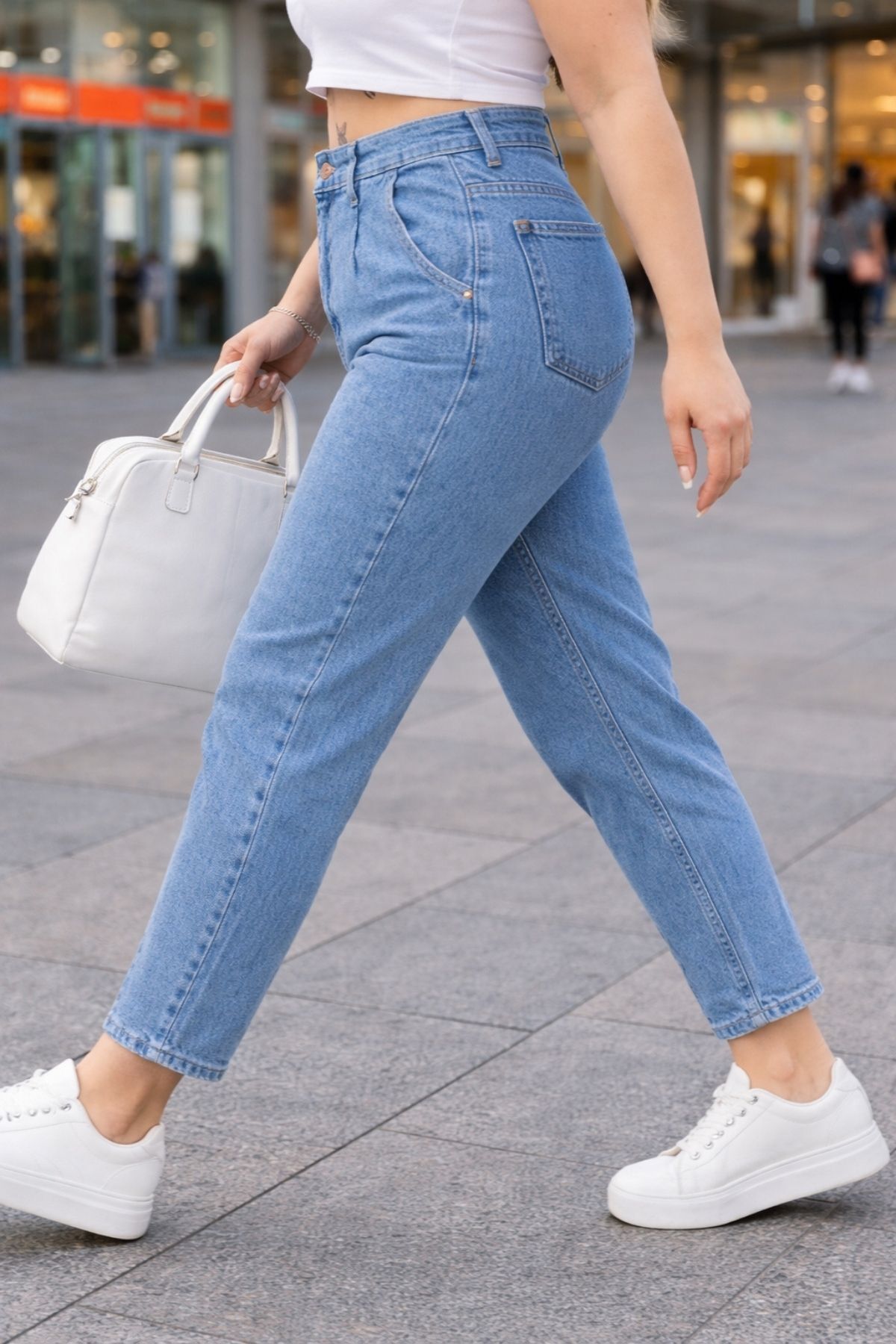 CEDY DENIM  Mom Fit Jean Büyük Beden Yüksek Bel Carrot Kesim Dar Paça Pileli Esnek Kot Pantolon C600-kar-yıkama - Görsel 5