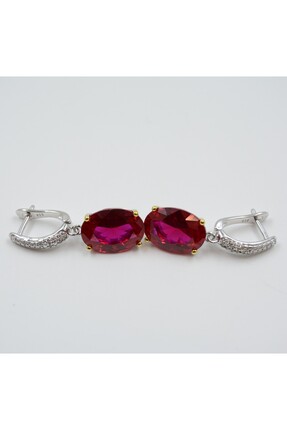 Swarovski Yakut Rengi Zirkon Taşlı 925 Ayar Gümüş Kadın Küpe (İthal Ürün)