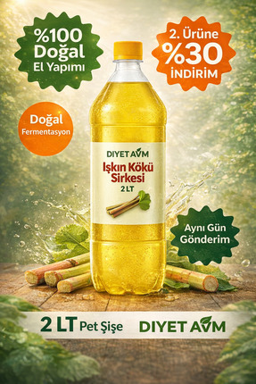 Diyet AVM 2 litre Büyük Boy %100 Doğal Işkın Kökü Sirkesi 2000ml Sağlıklı Pet...