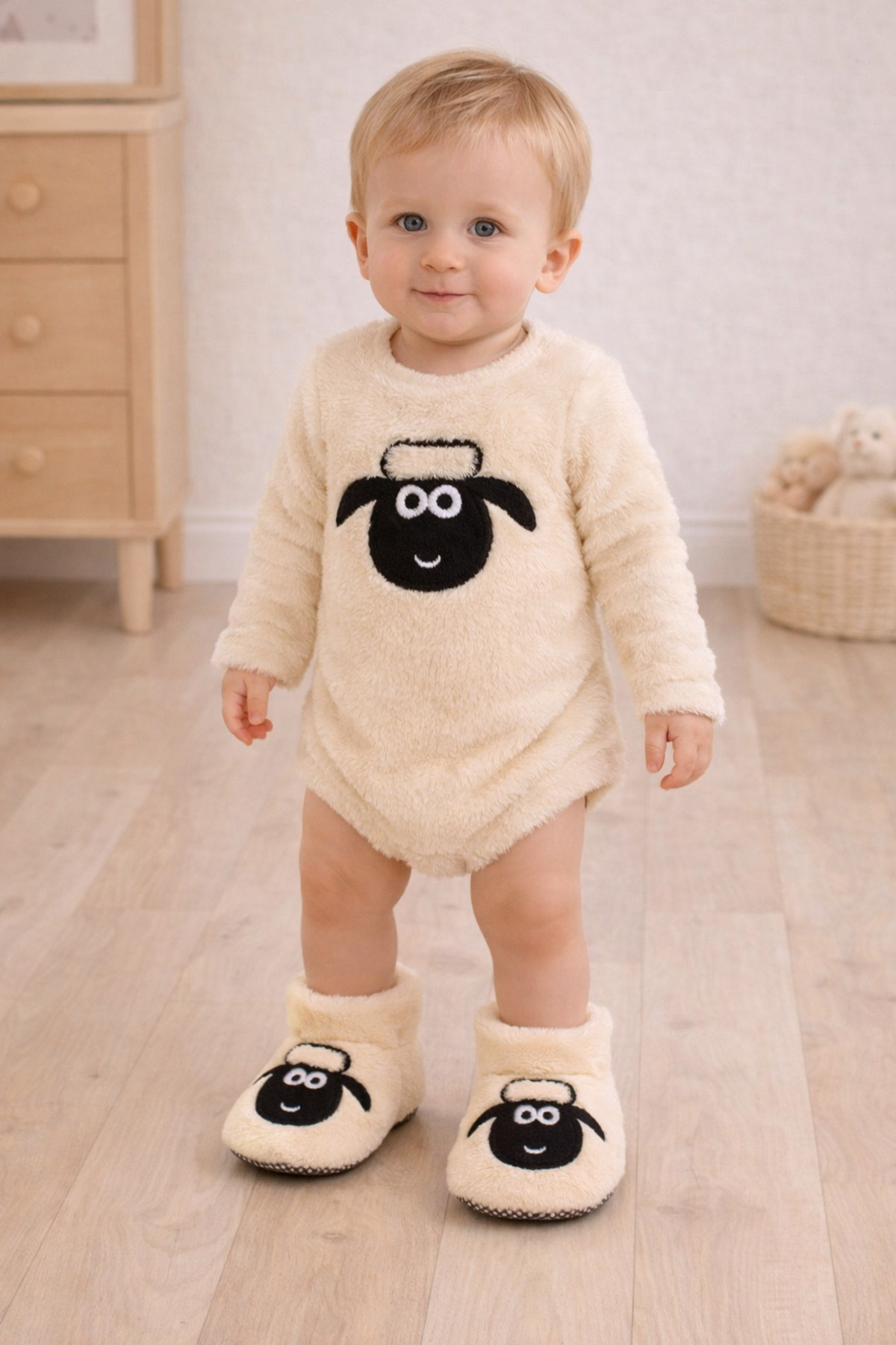 Pico Baby Bebek & Çocuk Kaydırmaz Tabanlı Ev Botu / Panduf / Kışlık Peluş Bot / Kuzucuk Desenli fotoğrafı 2 (önizleme)