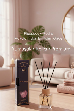 Kiril Home Pudra Ahşap Kapaklı Bambu Çubuklu Premium Oda Kokusu 100 ml