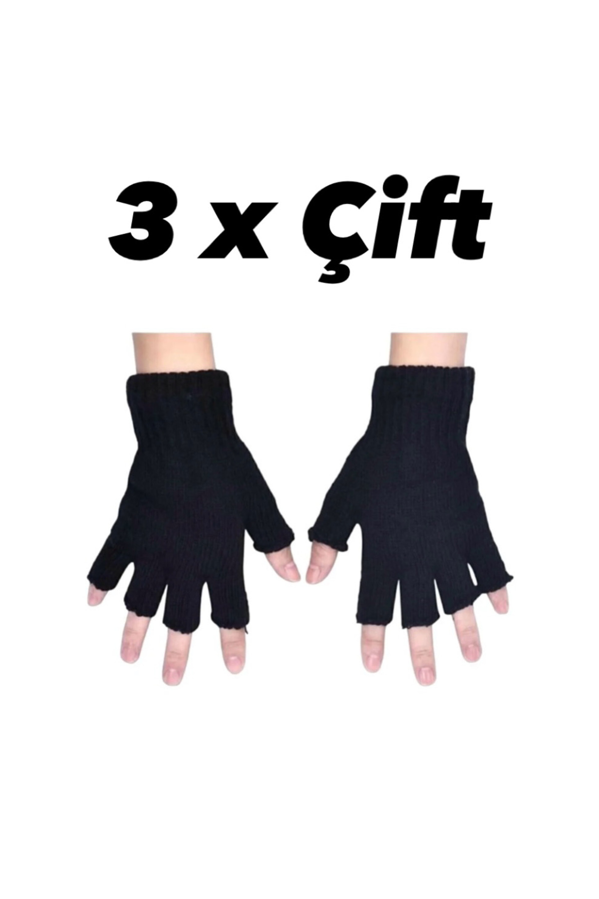 QUATEX  3’lü Set Kesik Parmak Eldiven Erkek Kadın Parmaksız Eldiven - Görsel 2