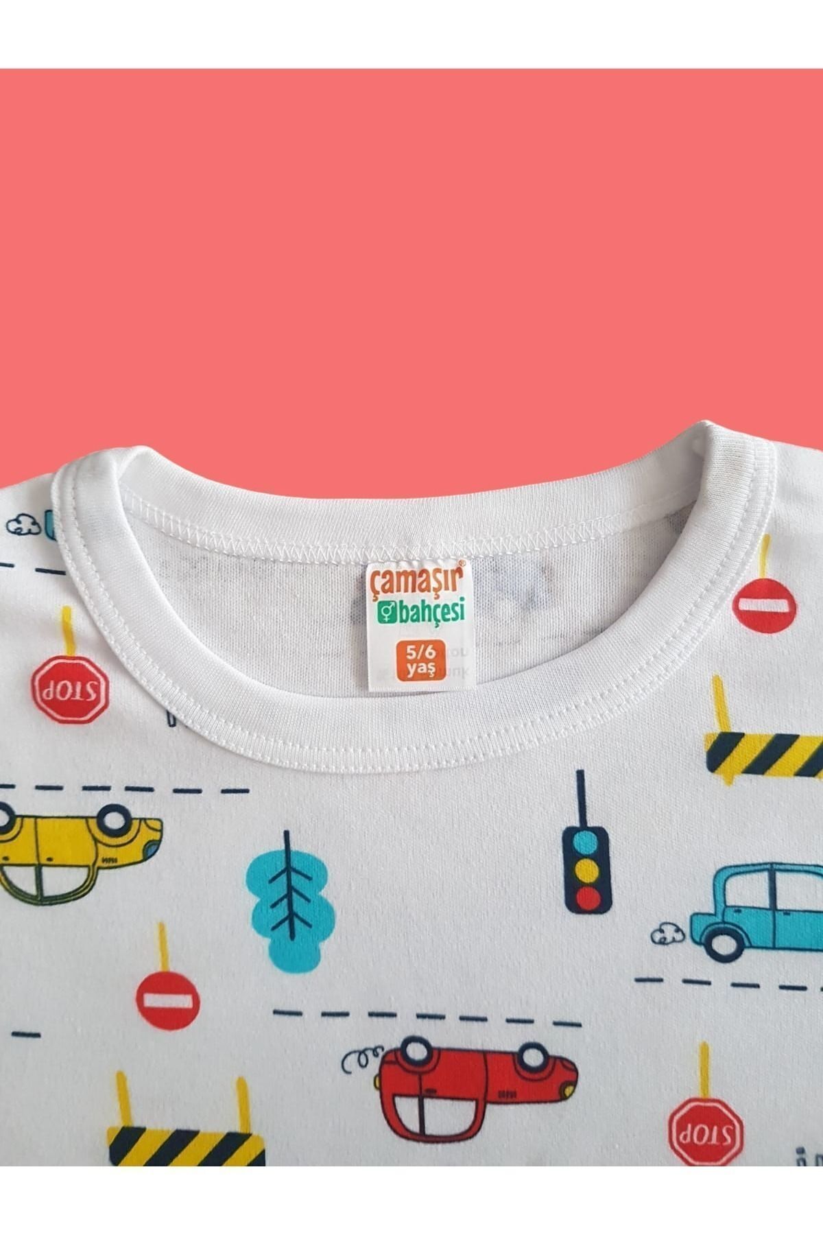 Çamaşır Bahçesi Uzun Kollu Desenli Çocuk Pijama Takım #baskılıçocukpijamatakım #çamaşırbahçesi #arabadesenli fotoğrafı 6 (önizleme)