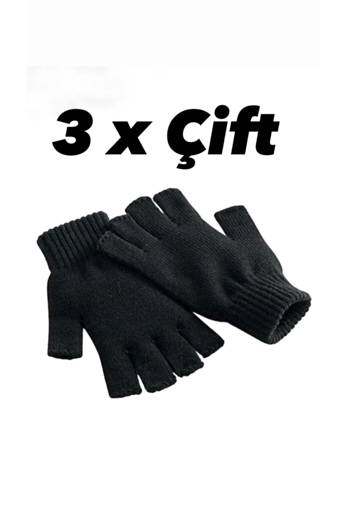 QUATEX  3’lü Set Kesik Parmak Eldiven Erkek Kadın Parmaksız Eldiven