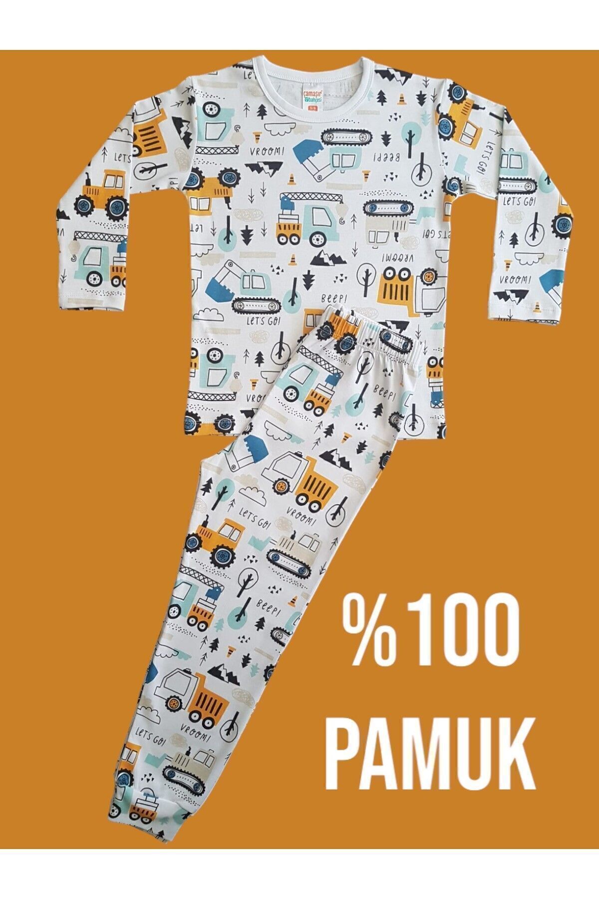 Çamaşır Bahçesi Uzun Kollu Desenli Çocuk Pijama Takım #baskılıçocukpijamatakım #çamaşırbahçesi #kepçedesenli fotoğrafı 2 (önizleme)