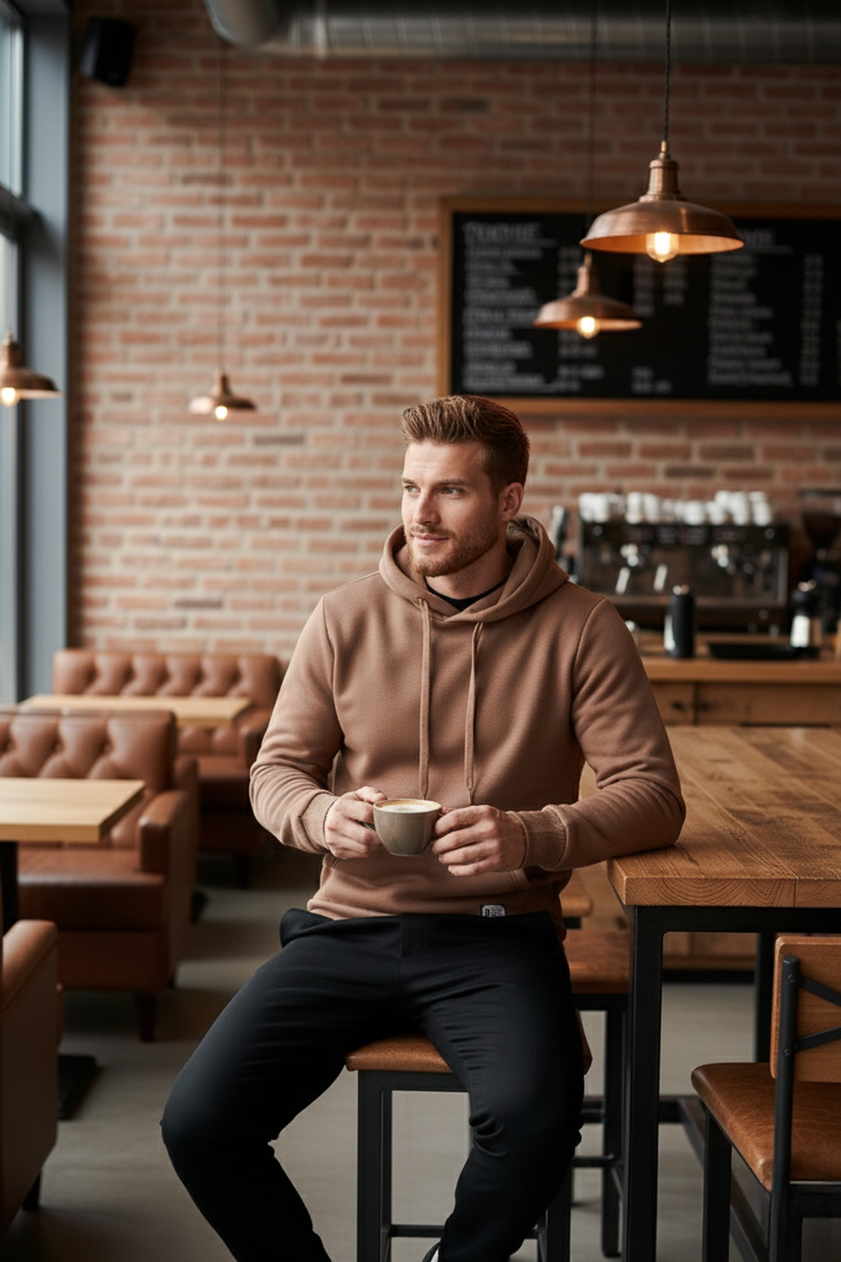 Regular Fit Hooded Kangaroo Pocketed Fluffy Soft Raised Sweatshirt Men's SWEATSHIRT 5905281