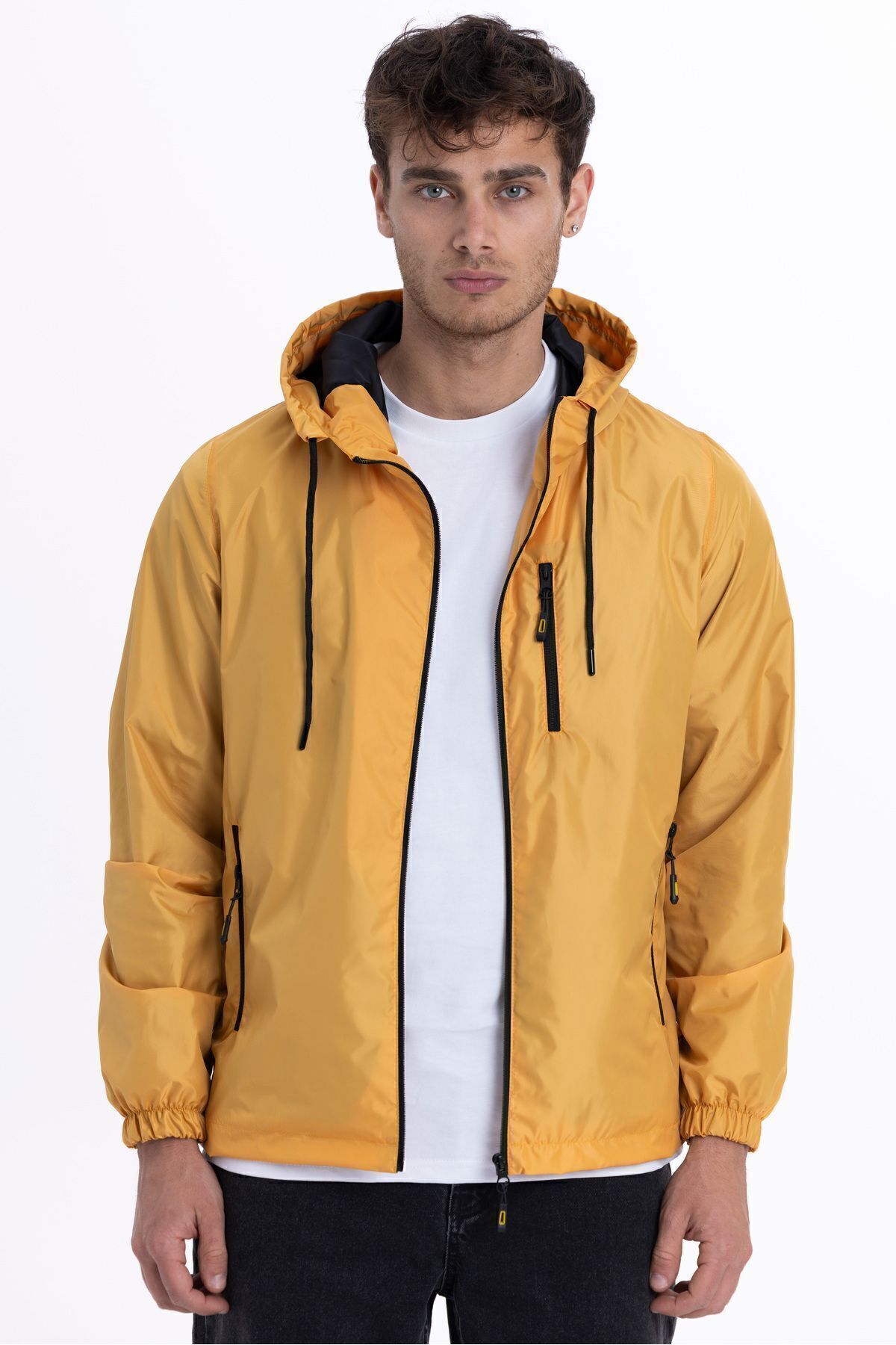 D1fference  Erkek Kapüşonlu Su ve Rüzgar Geçirmez Cepli İçi Astarlı Ultra Hafif Mevsimlik Yağmurluk