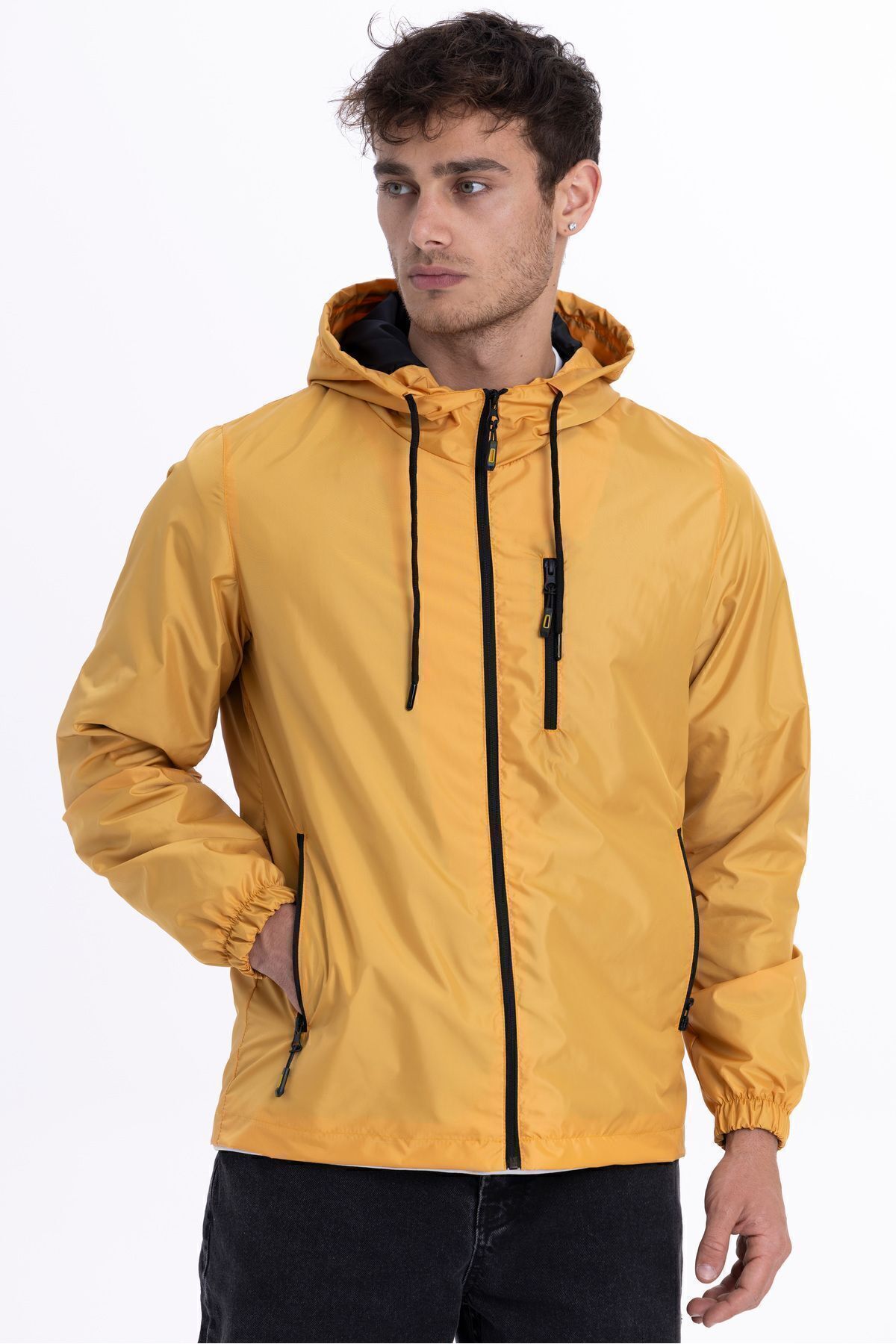 D1fference  Erkek Kapüşonlu Su ve Rüzgar Geçirmez Cepli İçi Astarlı Ultra Hafif Mevsimlik Yağmurluk - Görsel 3