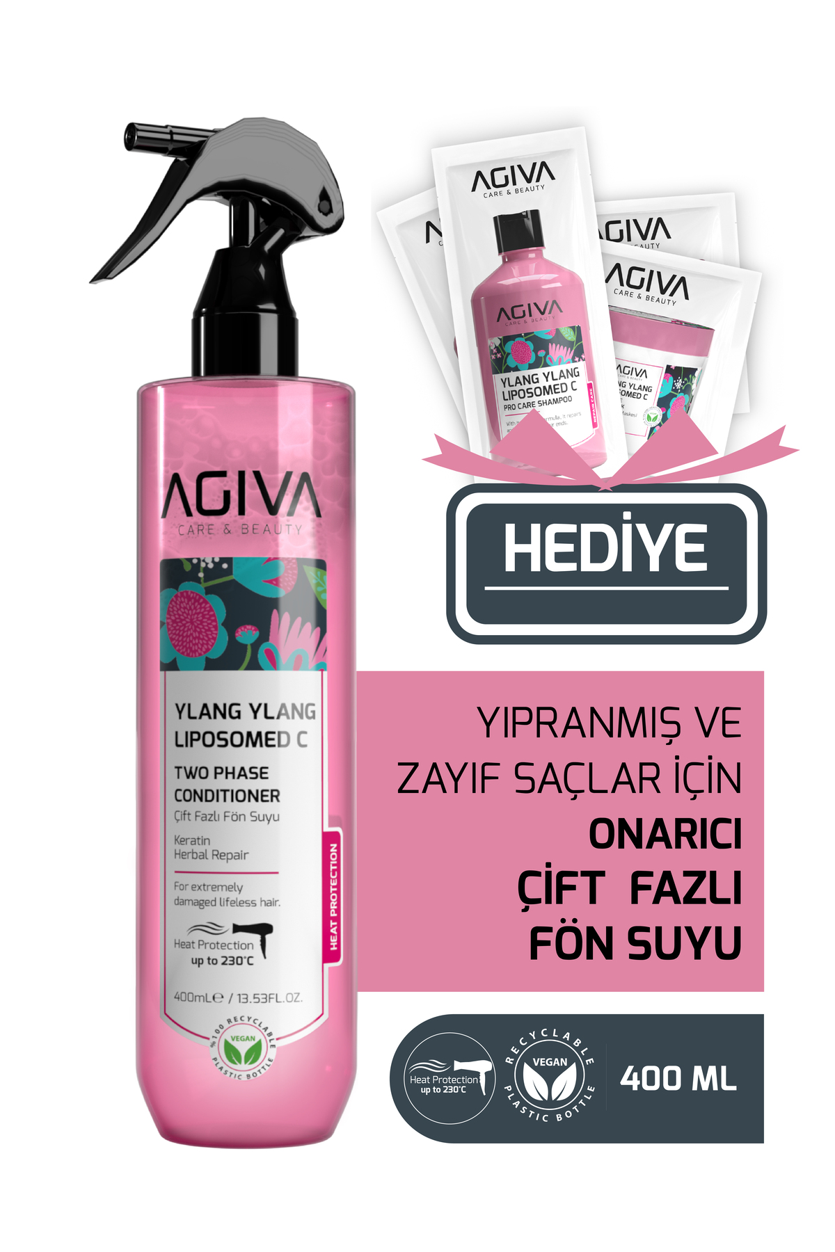 Agiva Ylang Ylang Liposom C Çift Fazlı Isıya Karşı Korumalı Fön Suyu 400 ml - Vegan Saç Bakım Spreyi - Fiyatı, Yorumları