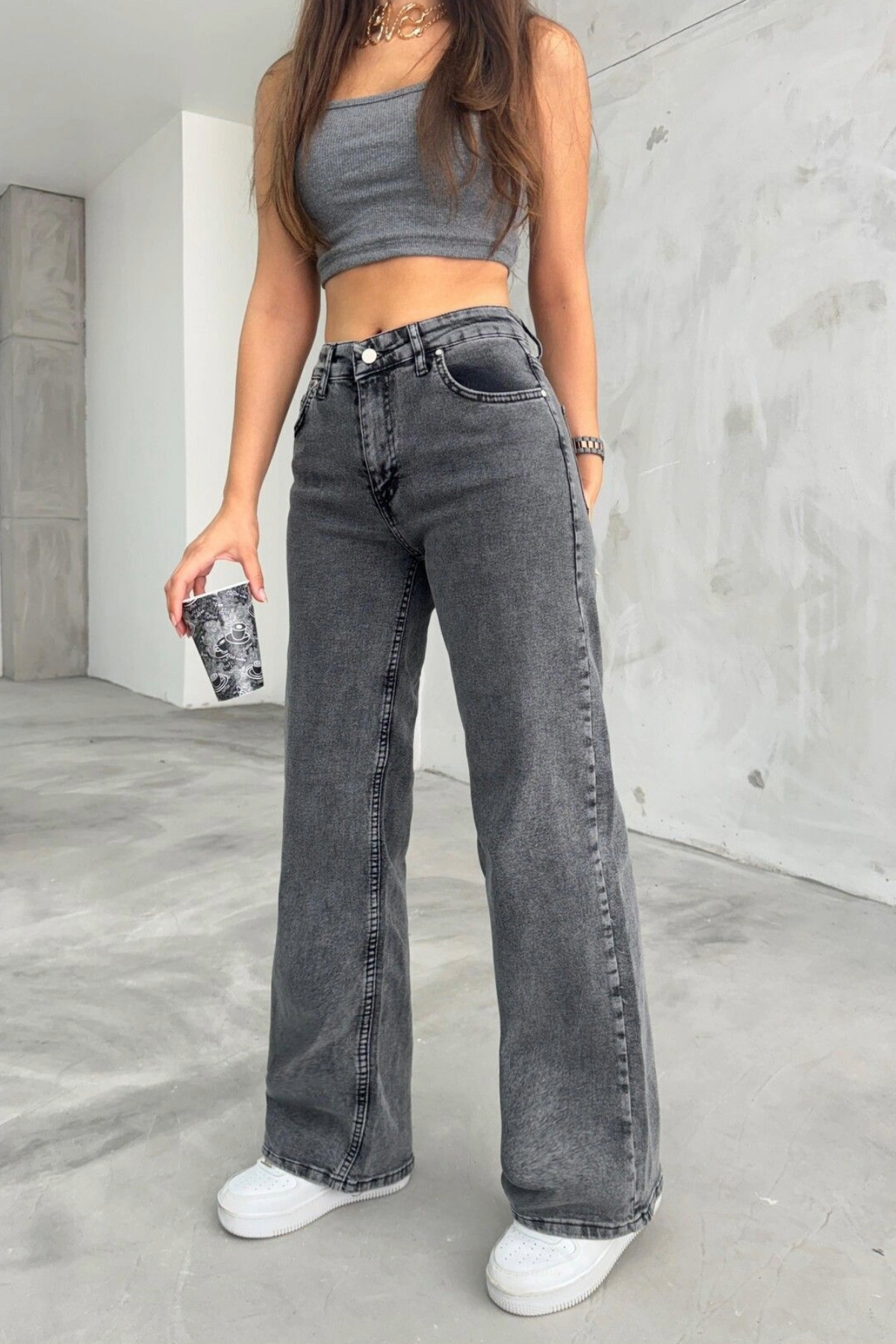 BİKELİFE Női füstölt hómosás magas derekú Palazzo Jean