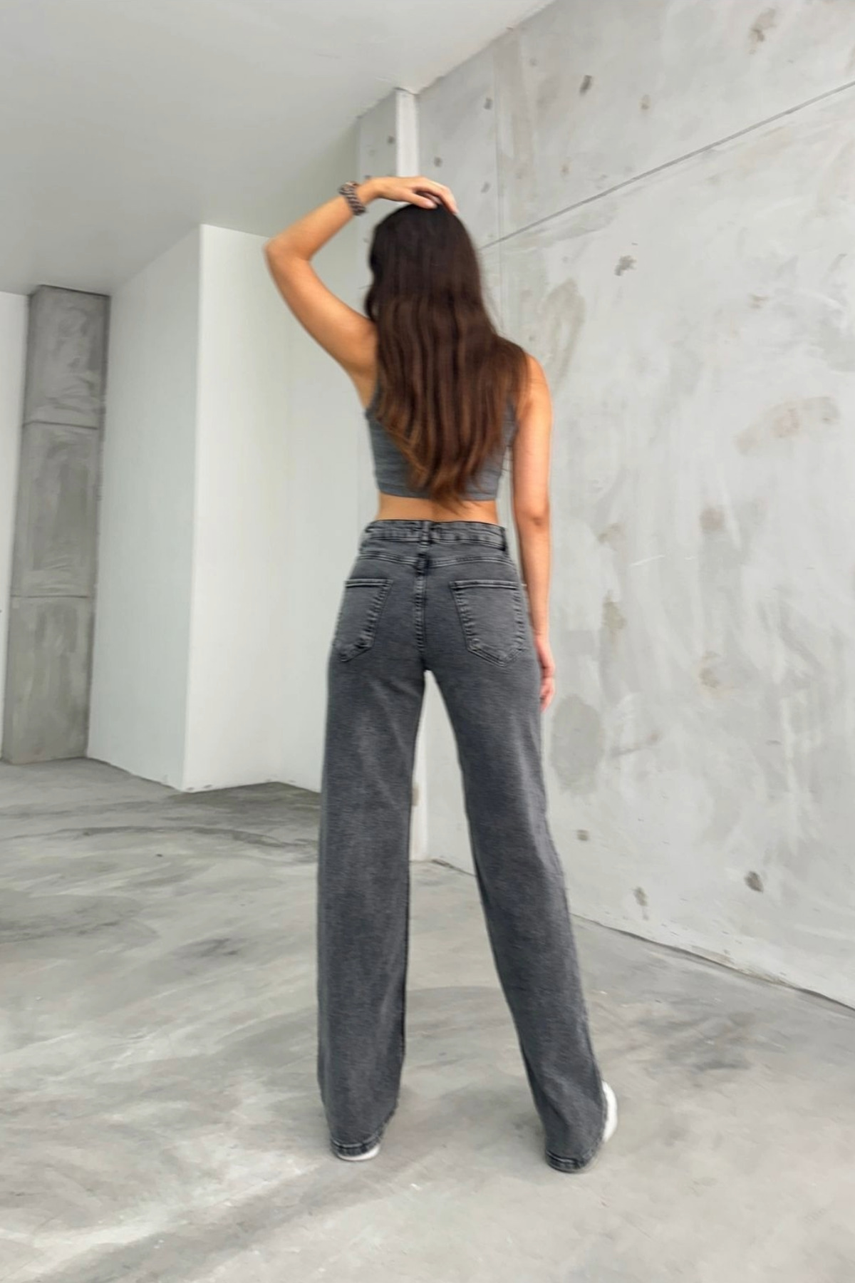 BİKELİFE  Kadın Füme Kar Yıkamalı Yüksek Bel Palazzo Jean - Görsel 4