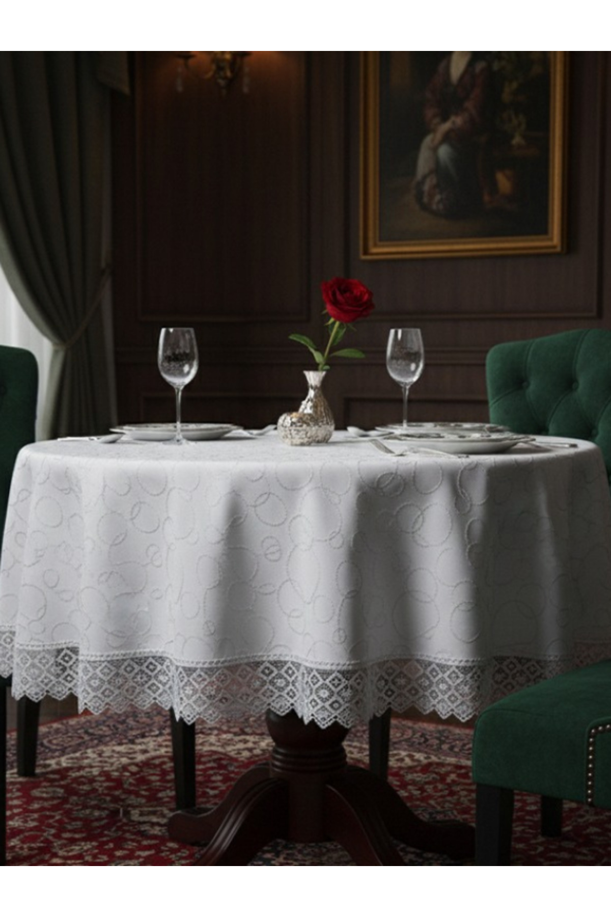 Emotion Guipure Jacquard Fabric White Tablecloth 160cm Round - 1277