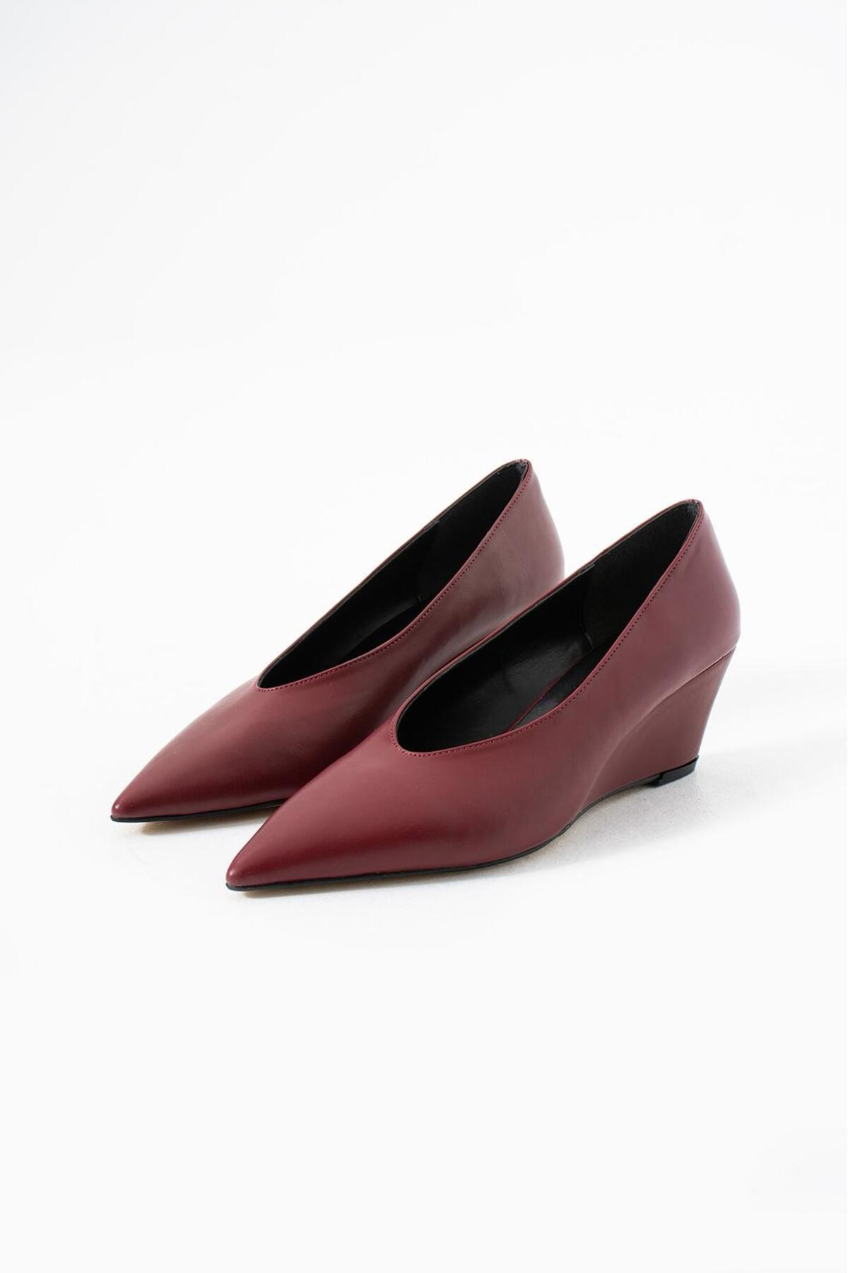 Eataly Shoes Alba Bordo Cilt Dolgu Topuklu Kadın Ayakkabı görsel 3