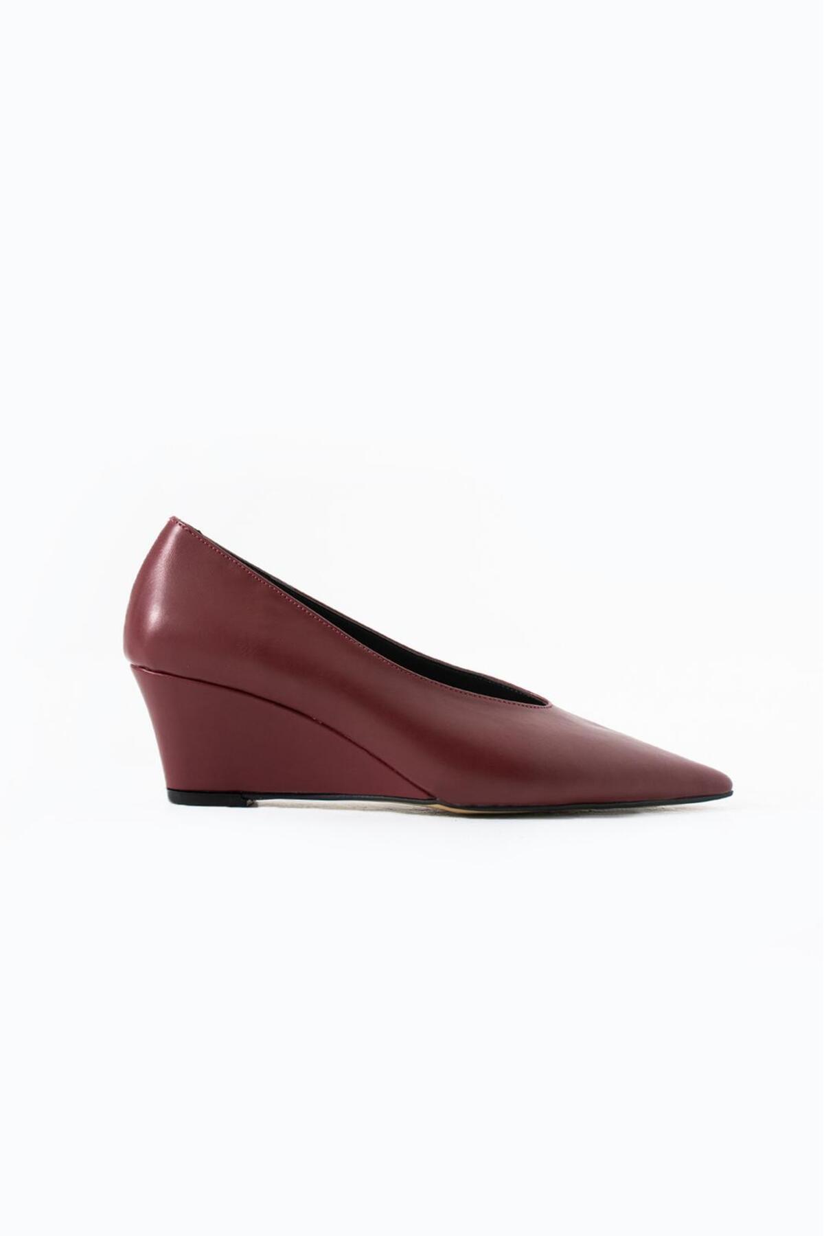 Eataly Shoes Alba Bordo Cilt Dolgu Topuklu Kadın Ayakkabı