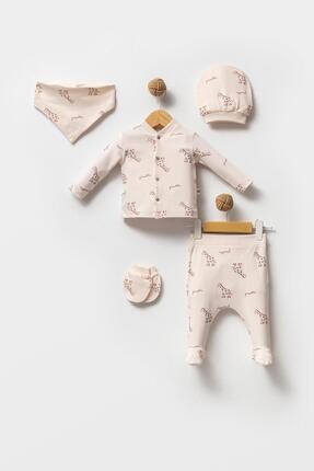 Bubbles %100 ORGANİK PAMUK ZÜRAFA BASKI 5'Lİ BEBEK HASTANE ÇIKIŞ SETİ