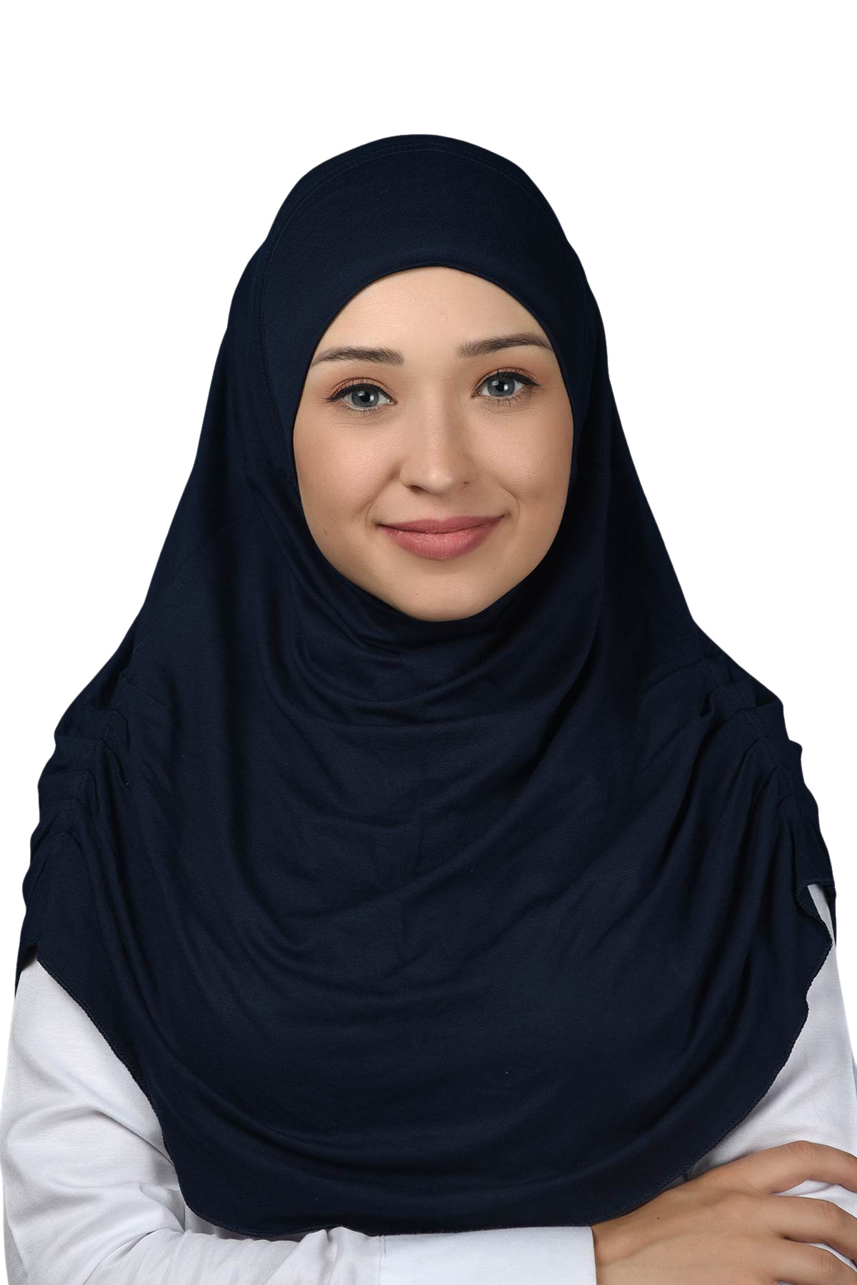 Ready Turban Shirred Pleated Practical Scarf Hijab - Prayer Cover - Navy