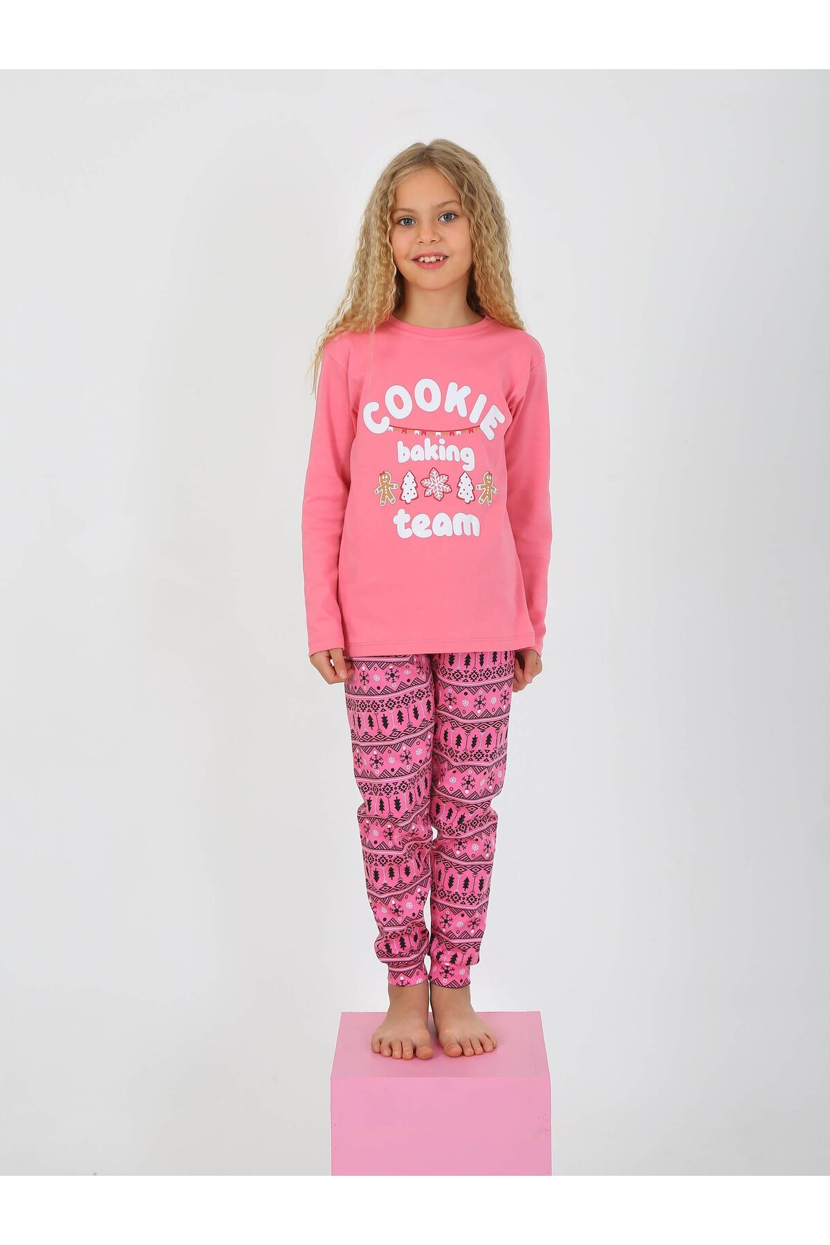 vitmo Kız Çocuk Uzun Kollu %100 Pamuklu Pijama Takımı Cookie Team fotoğrafı 2 (önizleme)