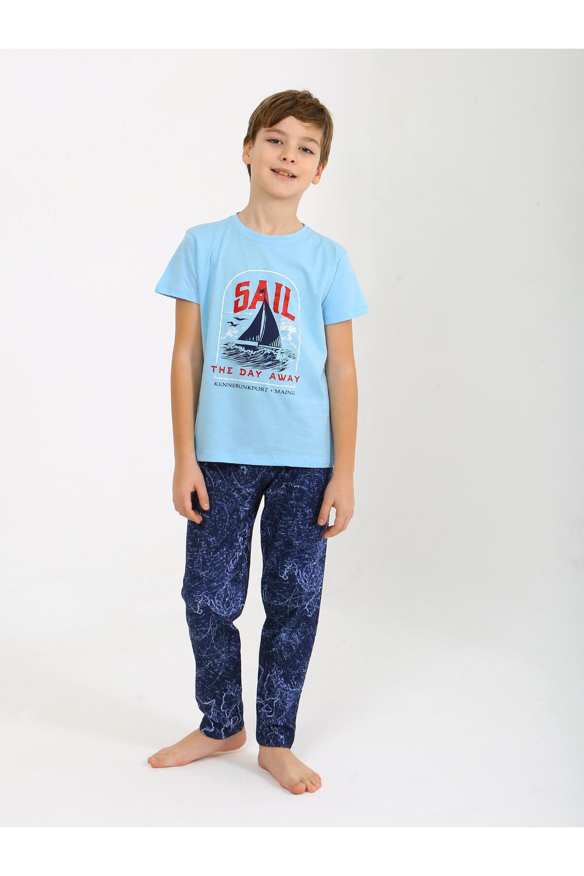 vitmo Erkek Çocuk Kısa Kollu %100 Pamuklu Pijama Takımı Sail fotoğrafı 2 (önizleme)