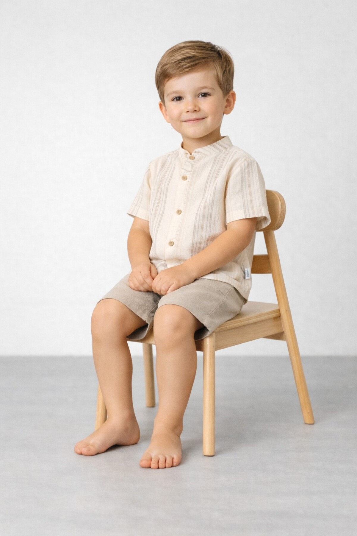 Chicsy Baby Tarz Gömlek Çizgi Desenli Belden Ayarlanabilir Kısa Kollu Şortlu 2'li Takım Çocuk ve Bebek Giyim Öze fotoğrafı 2 (önizleme)