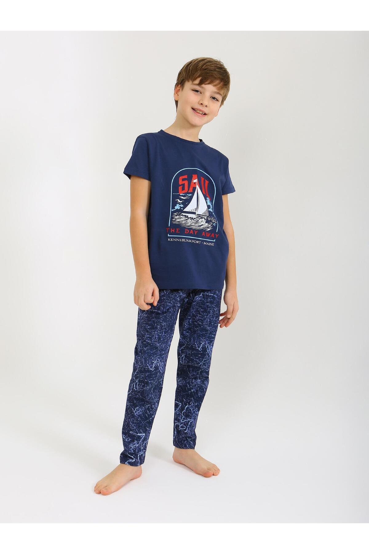 vitmo Erkek Çocuk Kısa Kollu %100 Pamuklu Pijama Takımı Sail fotoğrafı 4 (önizleme)