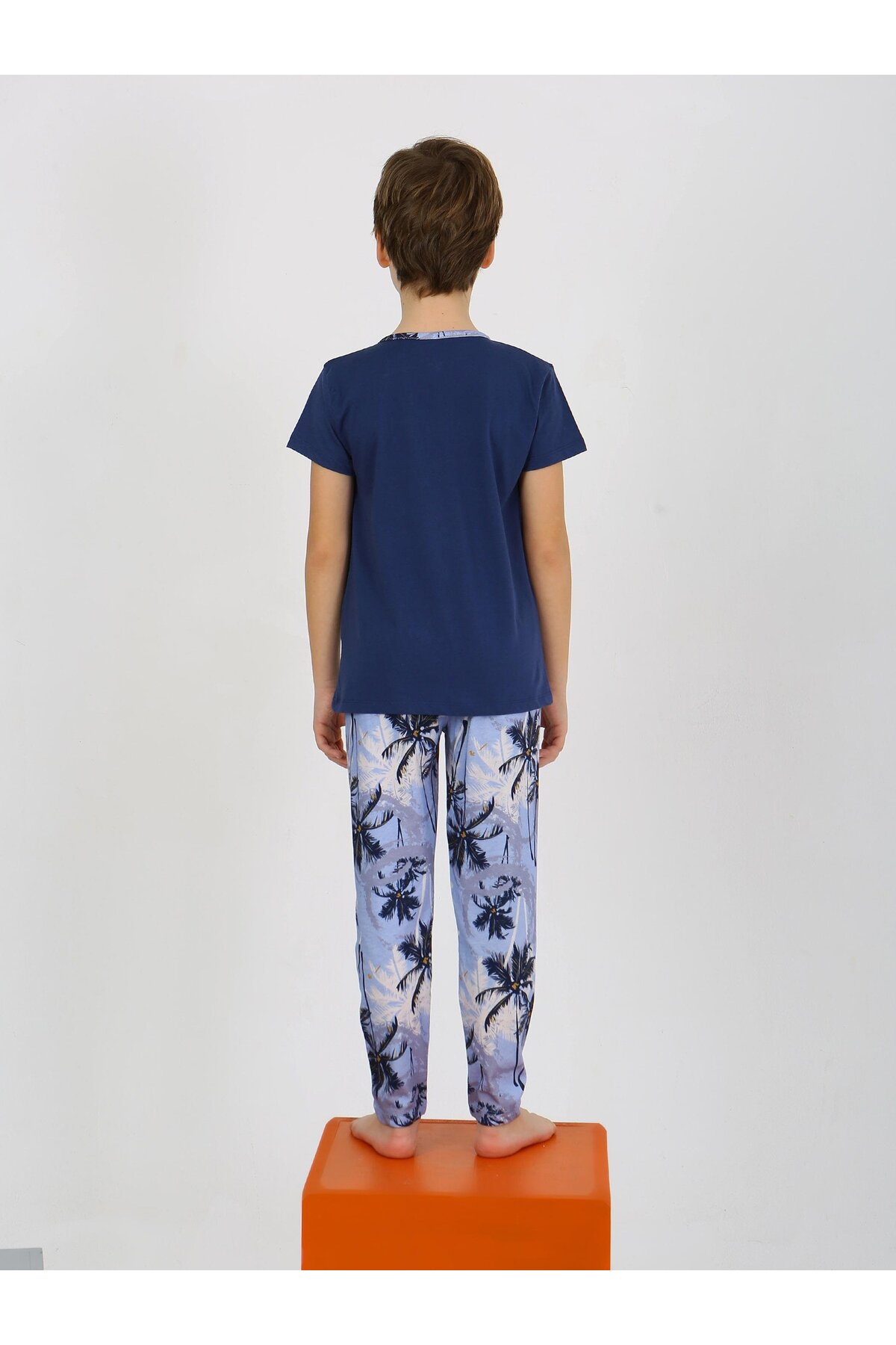 vitmo Erkek Çocuk Kısa Kollu Düğme Detaylı %100 Pamuklu Pijama Takımı The Palm fotoğrafı 5 (önizleme)