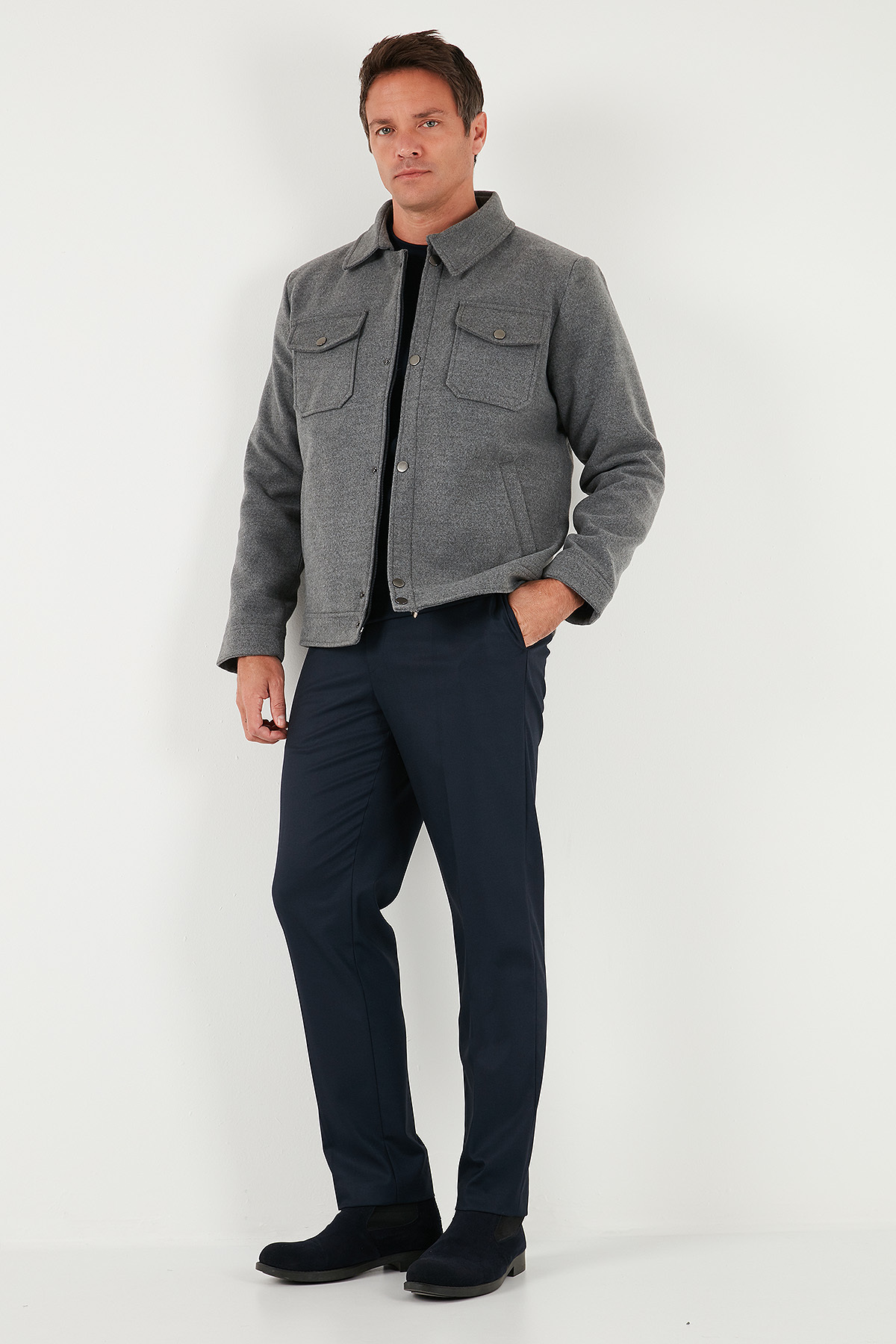 Buratti  Slim Fit Ceket Yaka Astarlı Kaşe Kaban Erkek KABAN 58400347 - Görsel 2