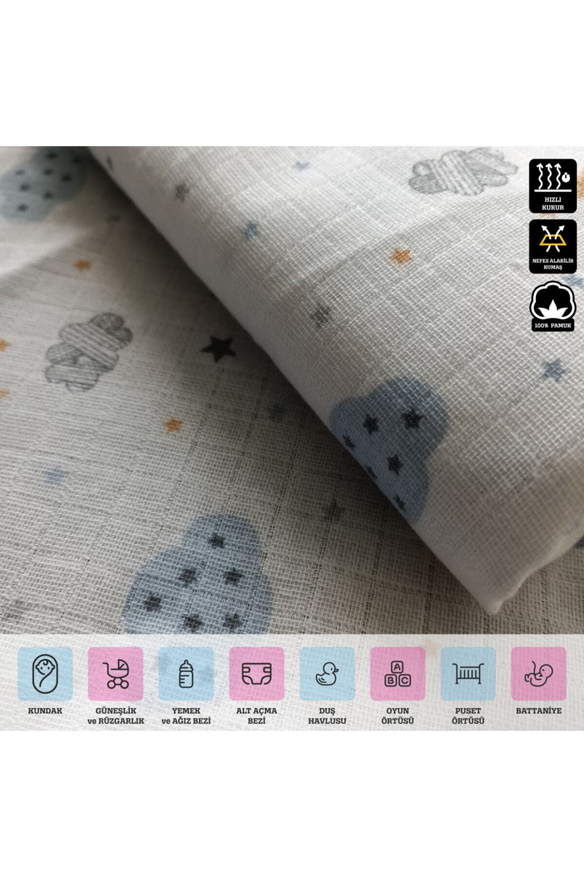 Svava %100 Pamuklu Bebek Müslin Emzirme, Ağız Mendili, Battaniye Ve Bez Puset Örtü fotoğrafı 3 (önizleme)