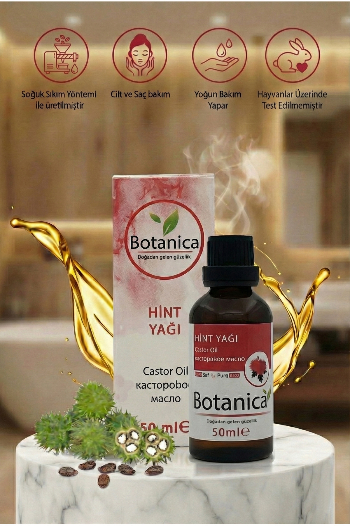 botanica %100 Saf Soğuk Sıkım Hint Yağı 50 ml (Hexane Free) - Saç ve Kirpik Gürleştirici