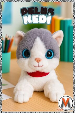 viyol marketim Peluş Kedi 35 cm – Sesli Miyavlayan, Yumuşak Oyuncak Kedi, Uyk...