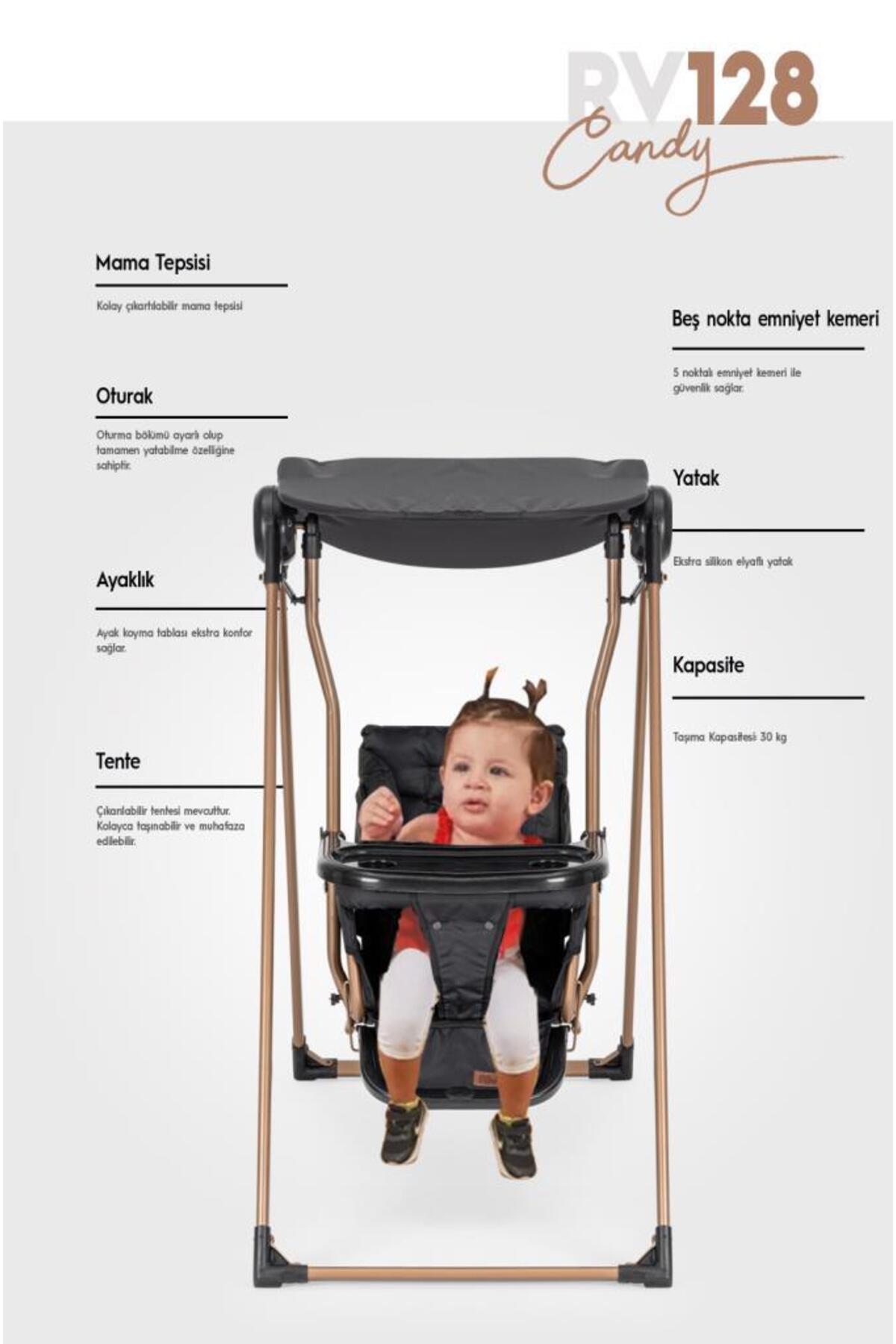 Rival RV128 Candy Mama Tepsili Bebek & Çocuk Salıncak Antrasit fotoğrafı 2 (önizleme)