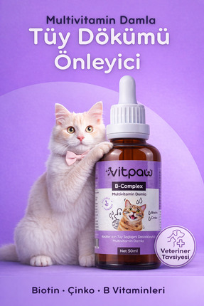 vitpaw B+Complex 50ml – Kediler için Tüy Dökümü Önleyici Multivitamin (Kedi v...