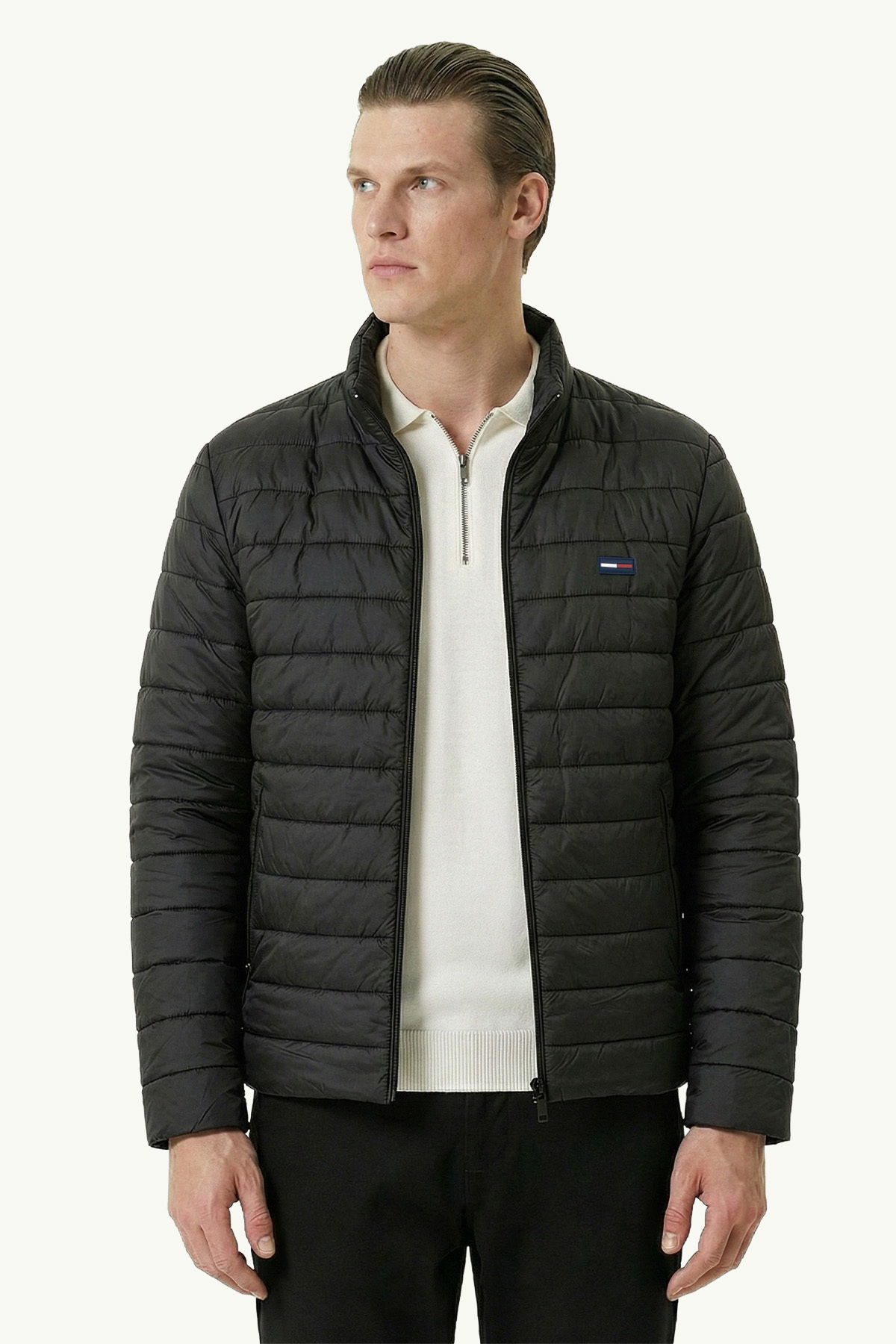 D1fference  Erkek İçi Astarlı Su İtici Rüzgar Geçirmez Hafif Elyaf Dolgulu Dik Yaka Spor Şişme Mont