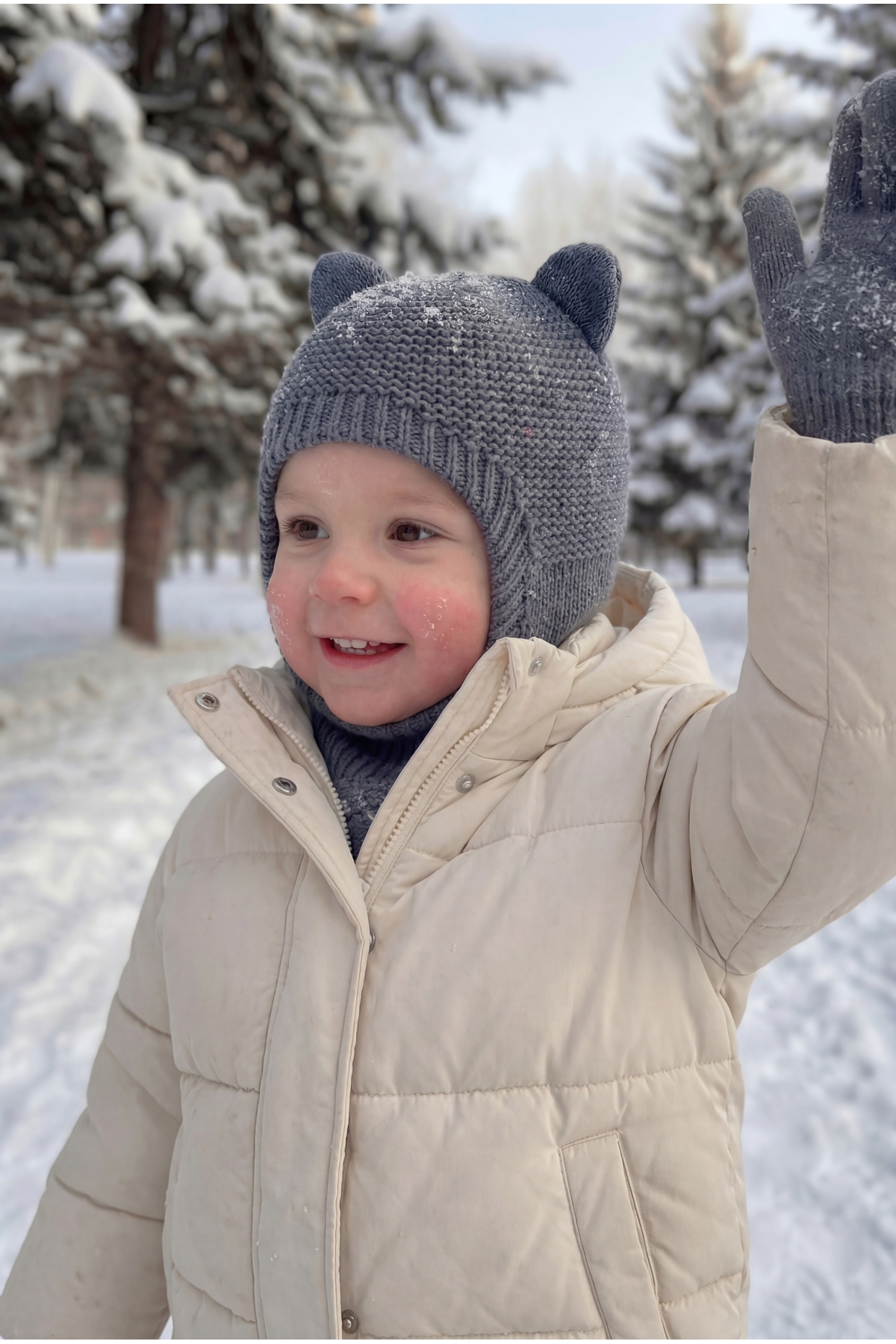 Babily Bebek Çocuk Kulaklı Triko Balaklava Yumuşak Kışlık Bere Kar Maskesi fotoğrafı 3 (önizleme)