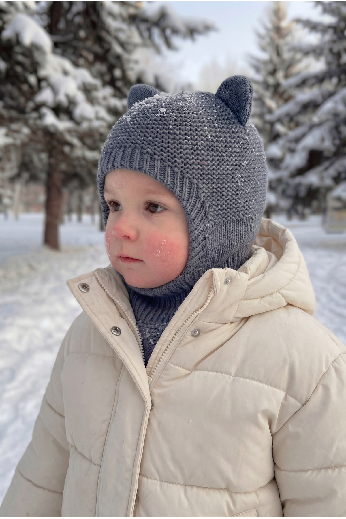Babily Bebek Çocuk Kulaklı Triko Balaklava Yumuşak Kışlık Bere Kar Maskesi fotoğrafı 2 (önizleme)