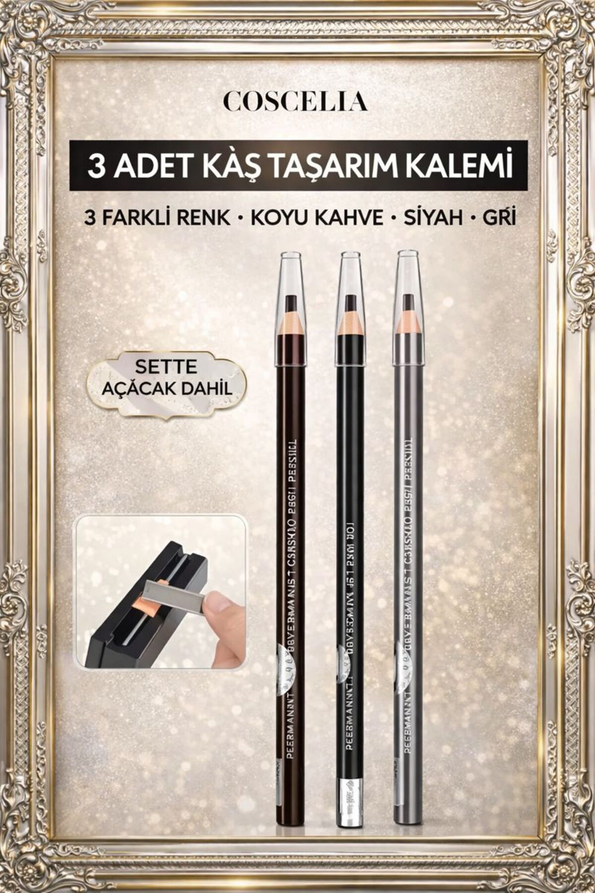 3 ADET KALICI MAKYAJ İPLİ İŞARETLEME TASARIM KALEMI WATERPROOF + KALEM AÇACAK APARATI — رنگارنگ COSİPLİKALEMSET1 — تصویر 4 از 7